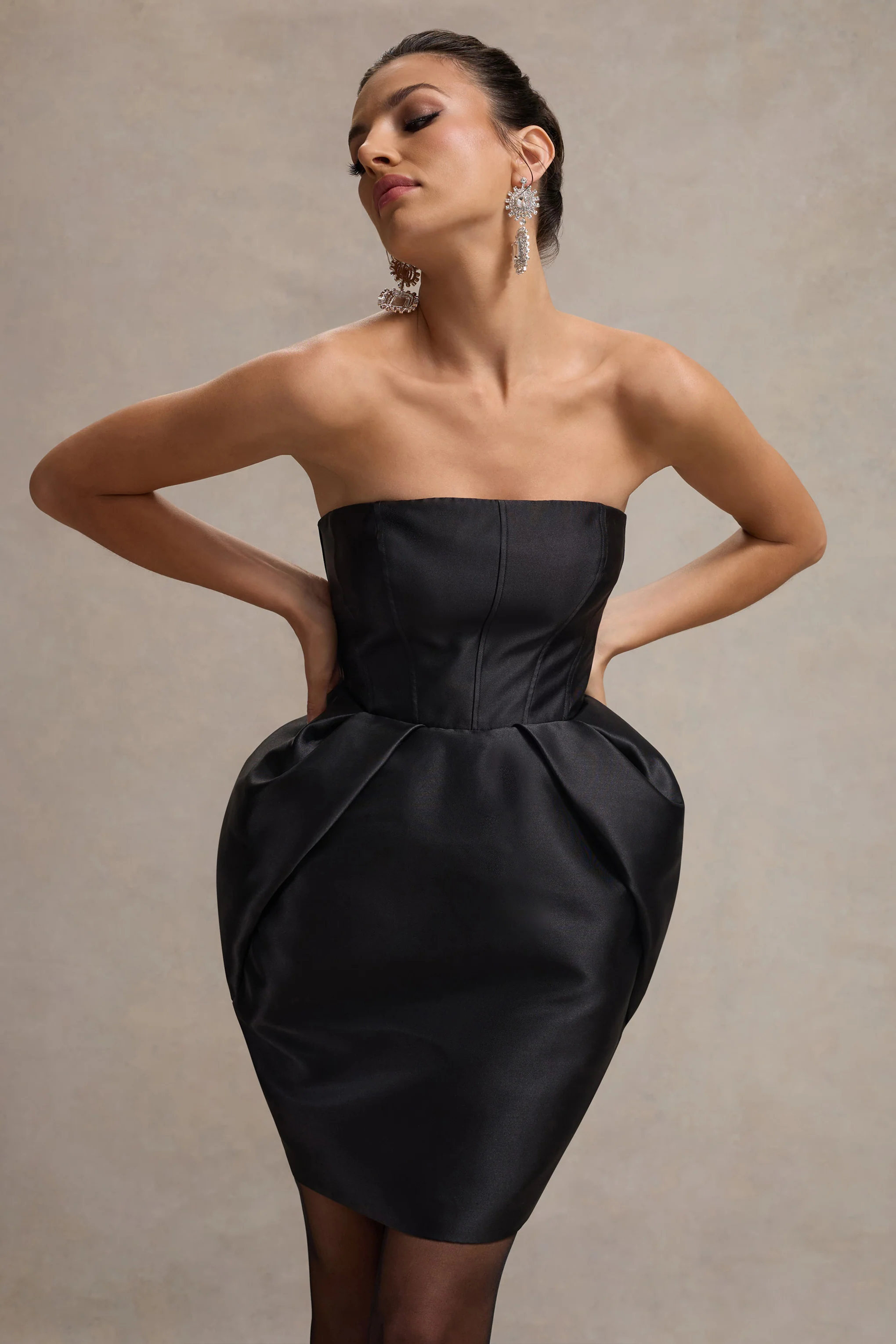 Lovebug | Black Bandeau Mini Dress With Tulip Skirt - Image 3