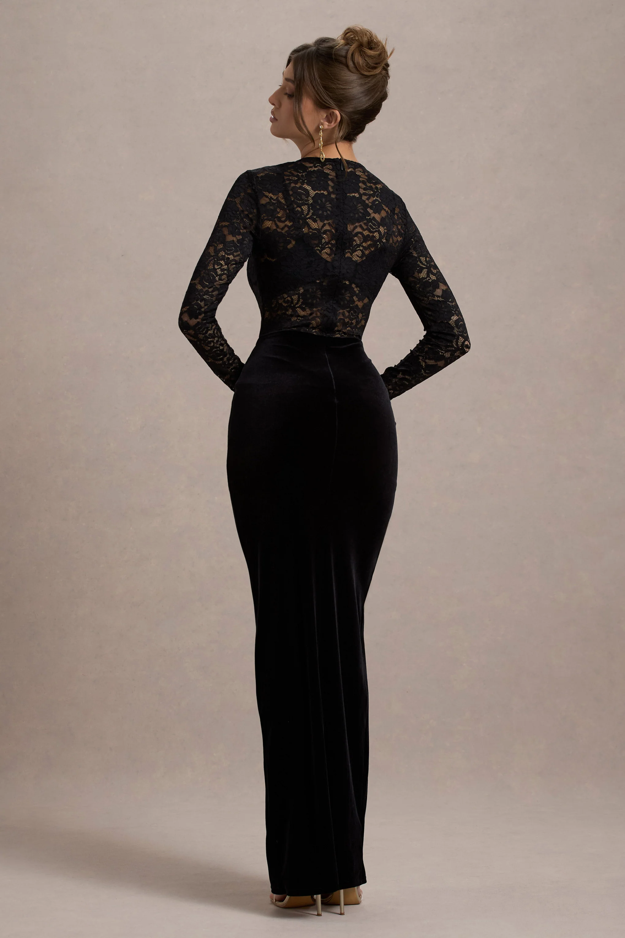 Loving Look | Black Lace Long-Sleeve Twisted Split Maxi Dress - Image 2