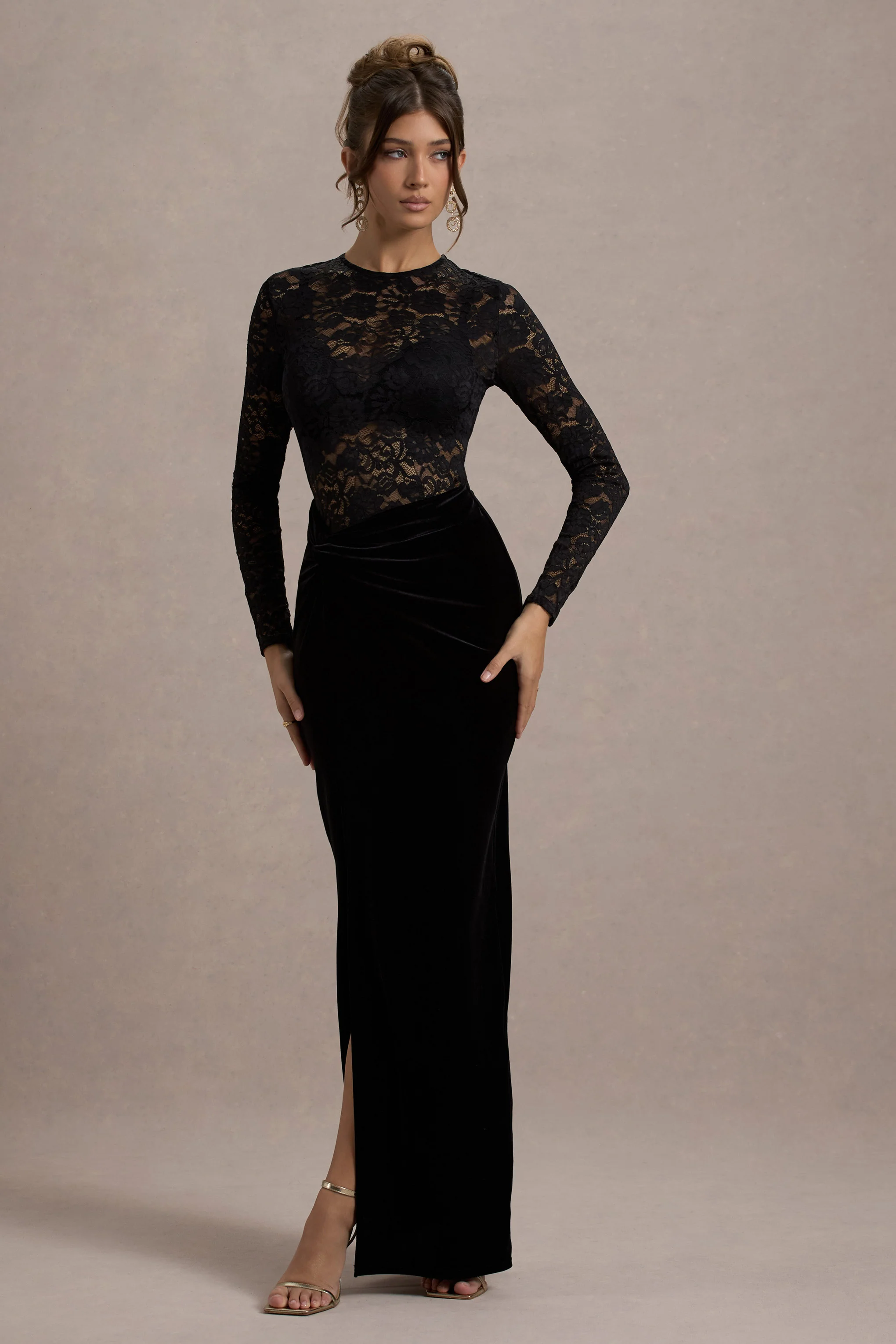 Loving Look | Black Lace Long-Sleeve Twisted Split Maxi Dress - Image 5