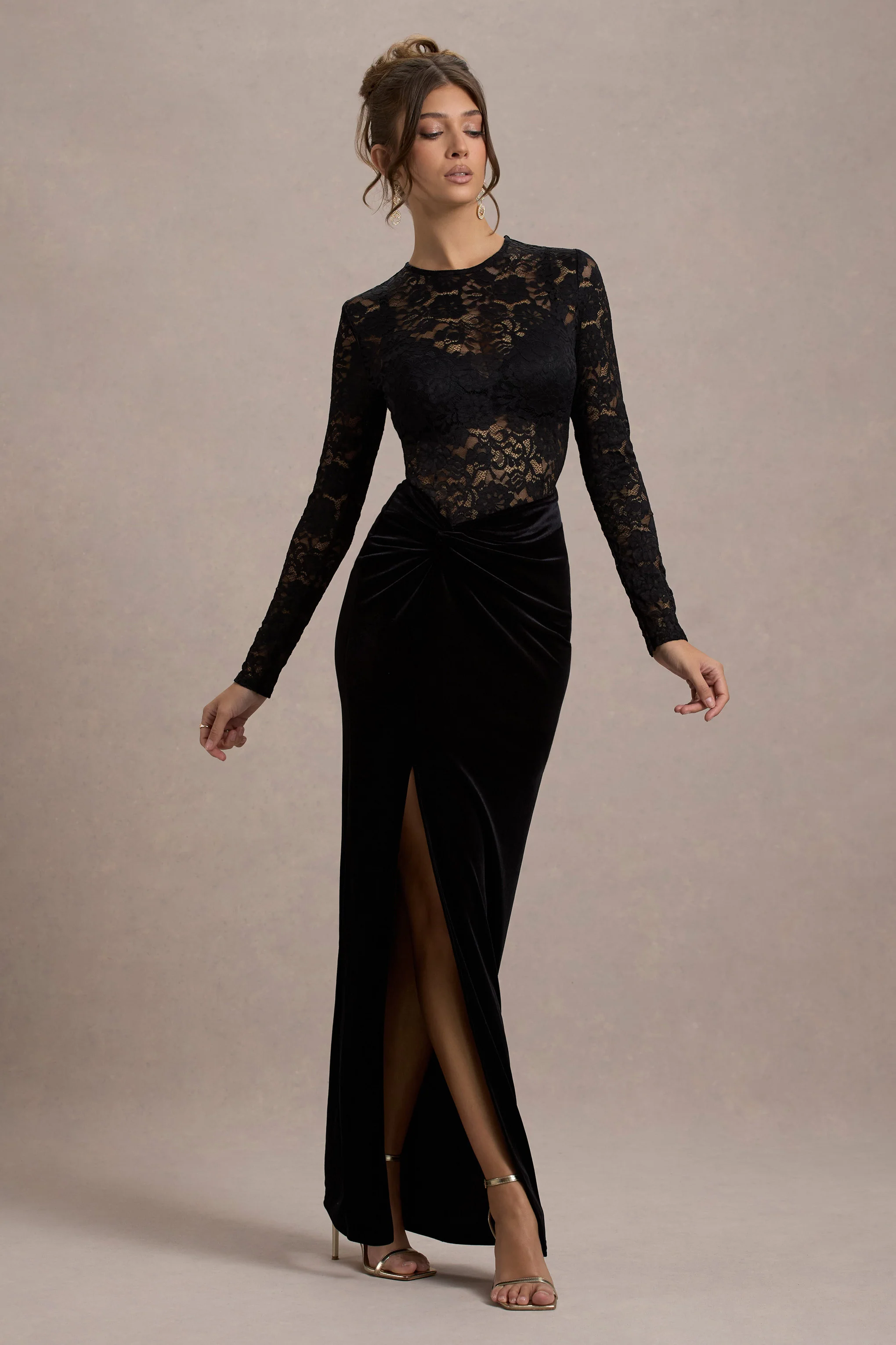 Loving Look | Black Lace Long-Sleeve Twisted Split Maxi Dress - Image 6