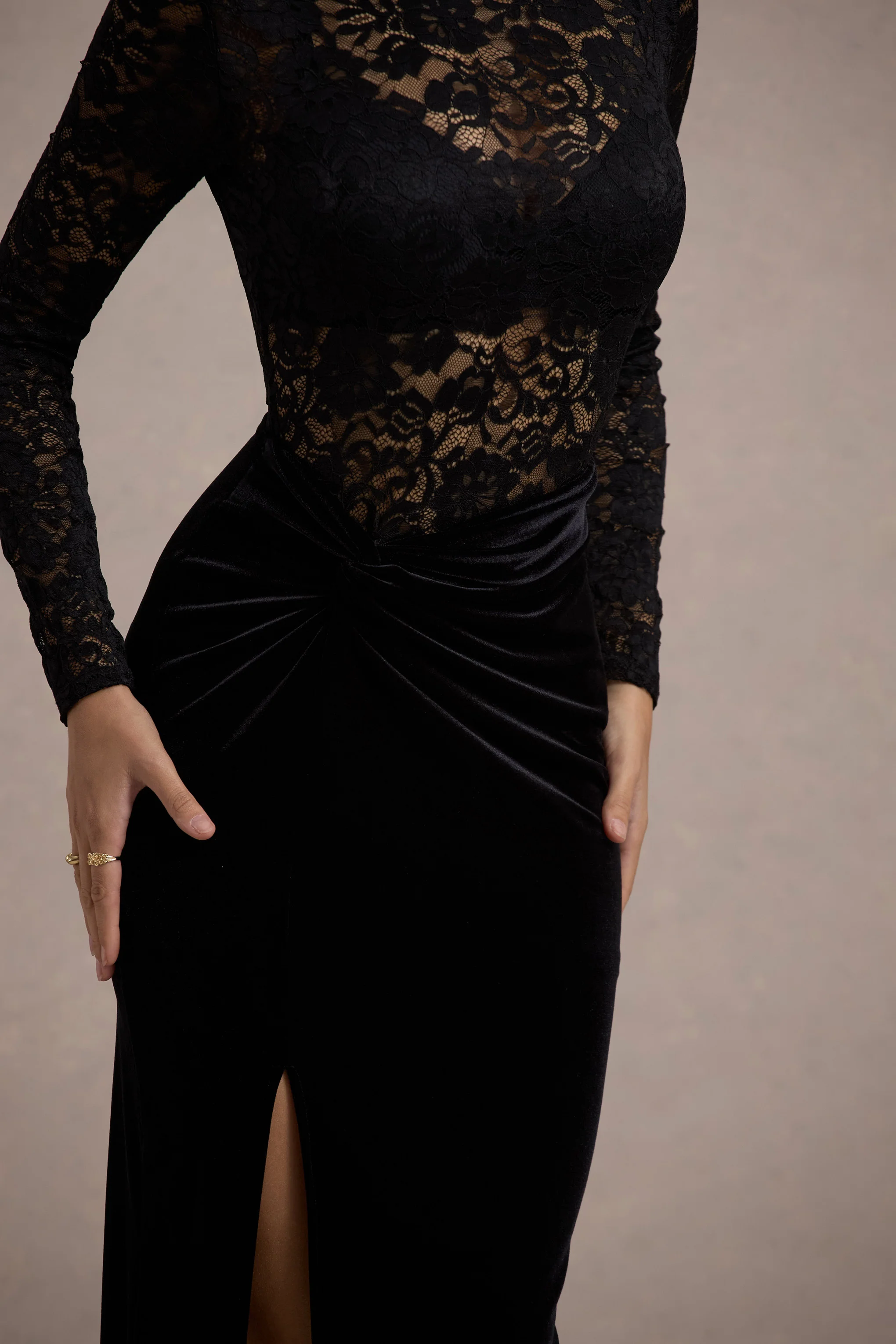 Loving Look | Black Lace Long-Sleeve Twisted Split Maxi Dress - Image 7