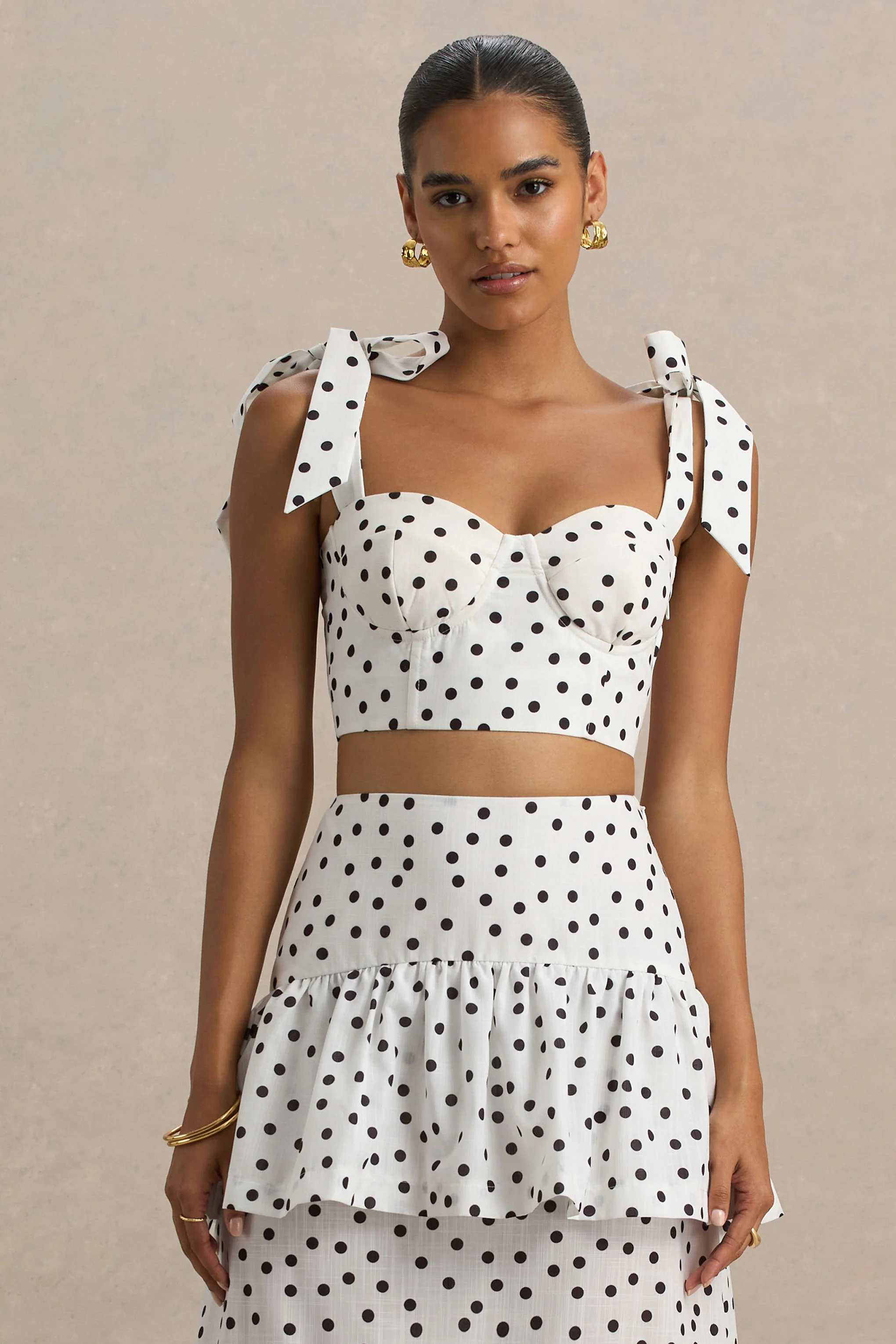 Lumen | White Polka Dot Corset Sweetheart Top With Bow Straps - Image 3