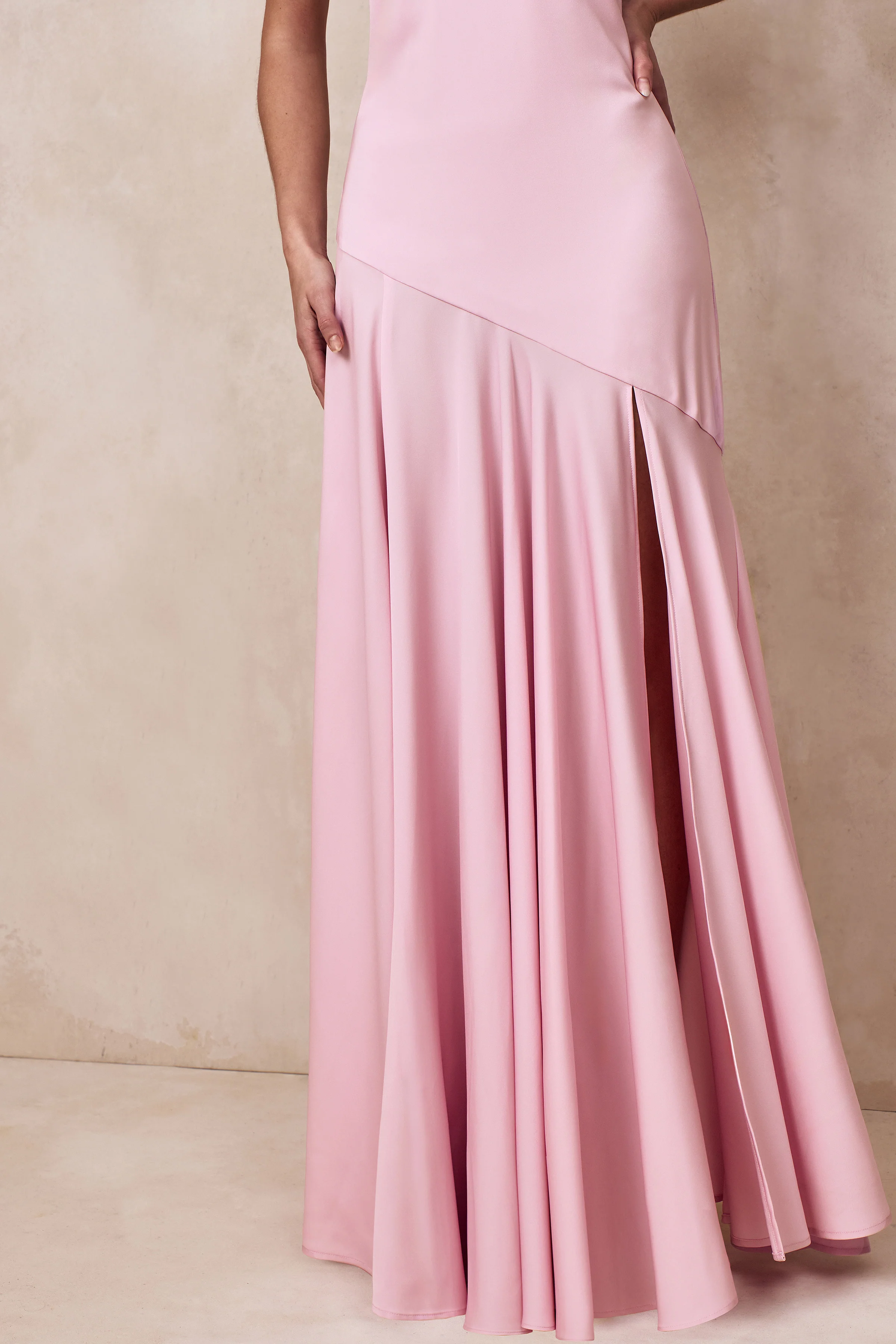 Luscious | Light Pink High-Neck Maxi Dress With Drop-Waist And Bow Detail - Image 3