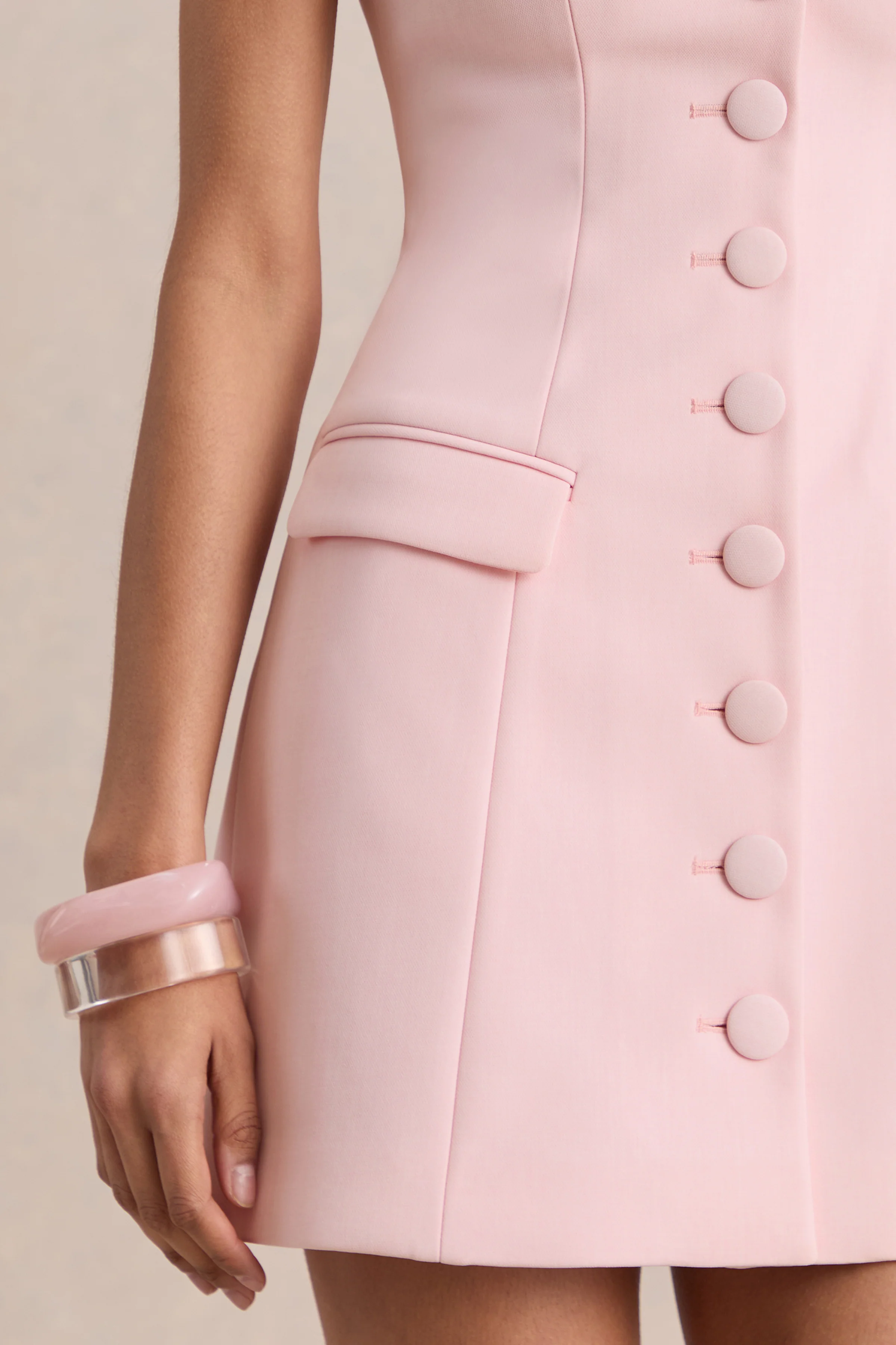 Luxira | Light Pink Sweetheart-Neck Tailored Mini Dress - Image 6