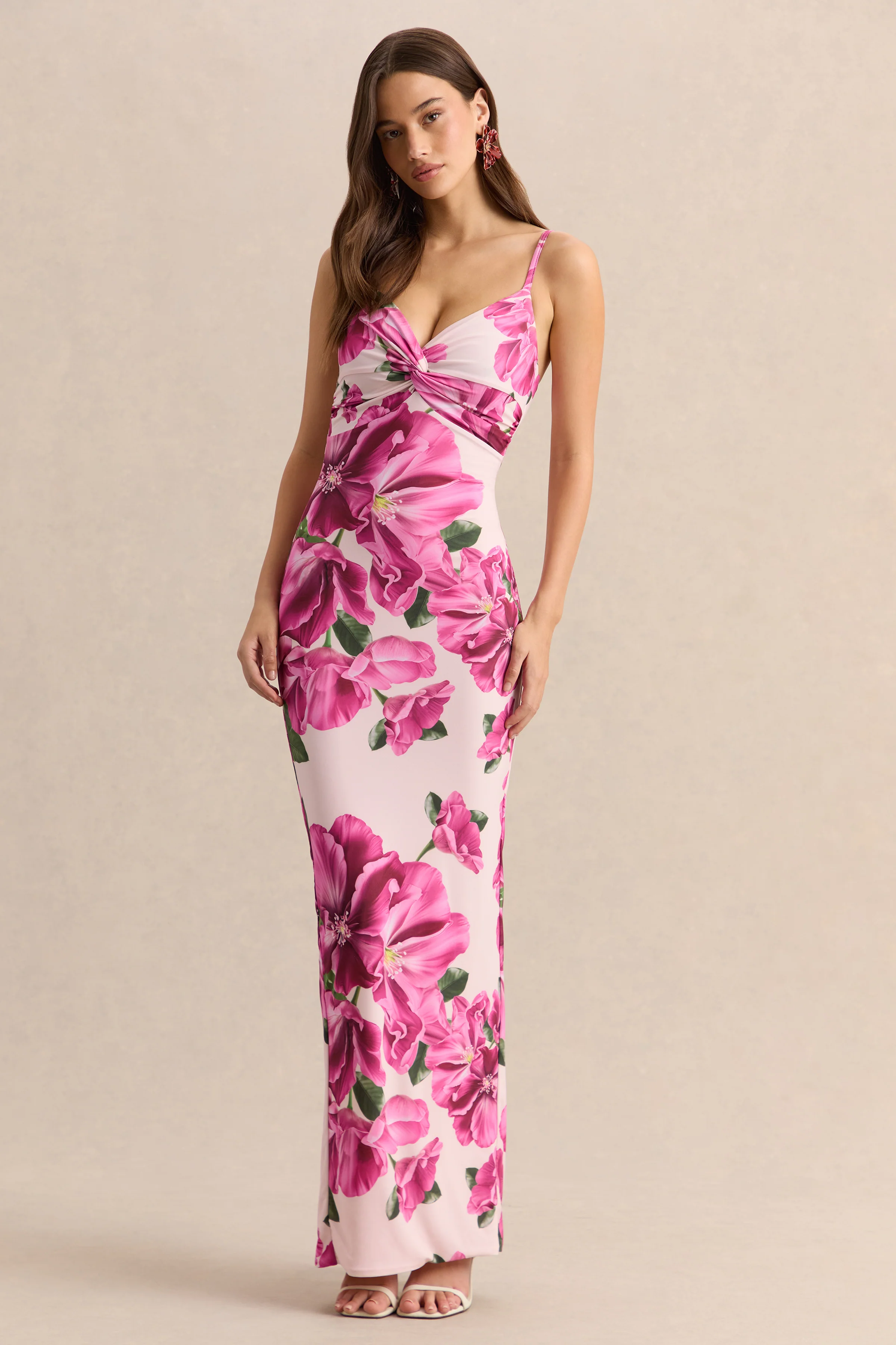 Luz | Pink Hibiscus Floral Print Strappy Maxi Dress - Image 5