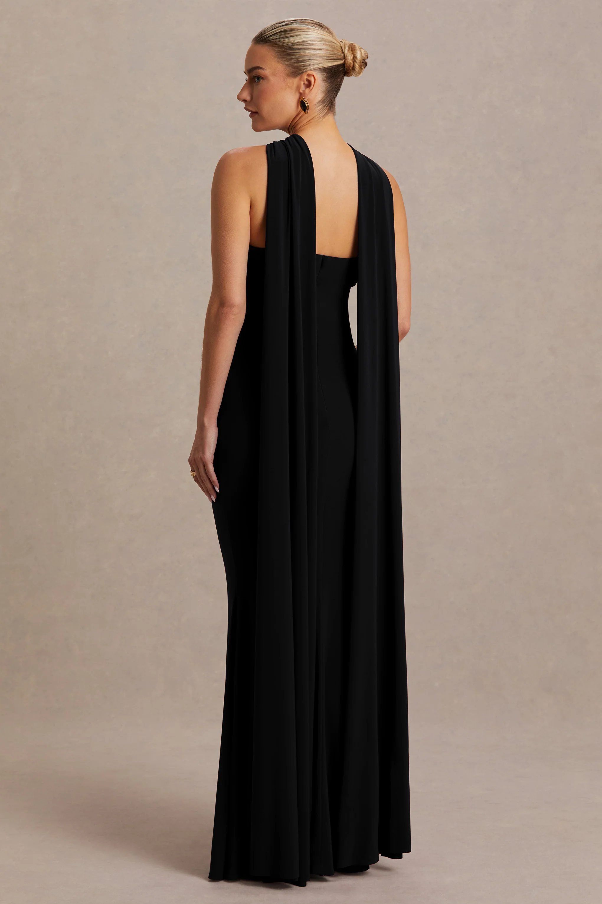 Lyra | Black Cross Halter-Neck Maternity Maxi Dress With Cape - Image 2
