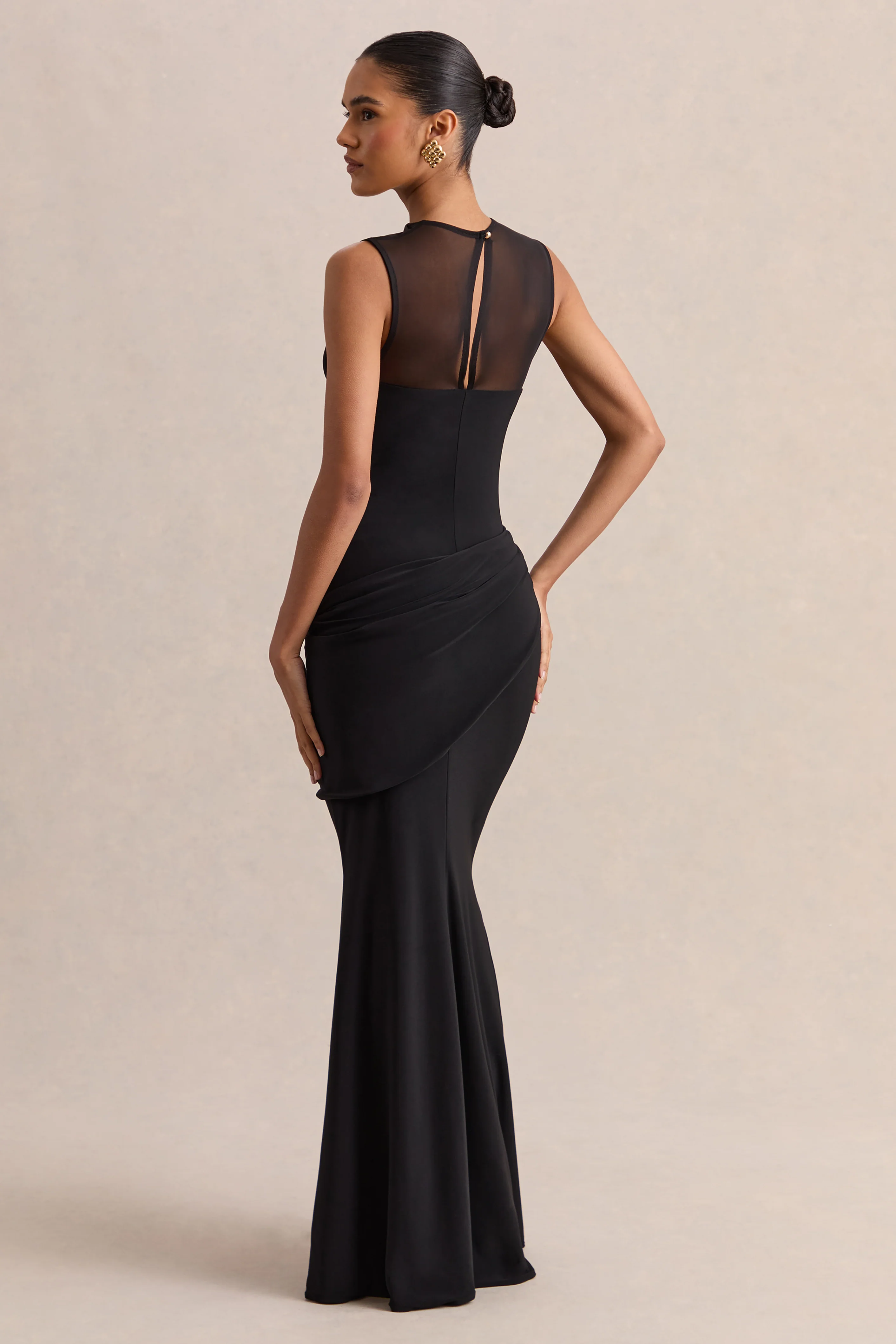 Lyssy | Black High-Neck Maxi Dress With Mesh-Detail - Image 2