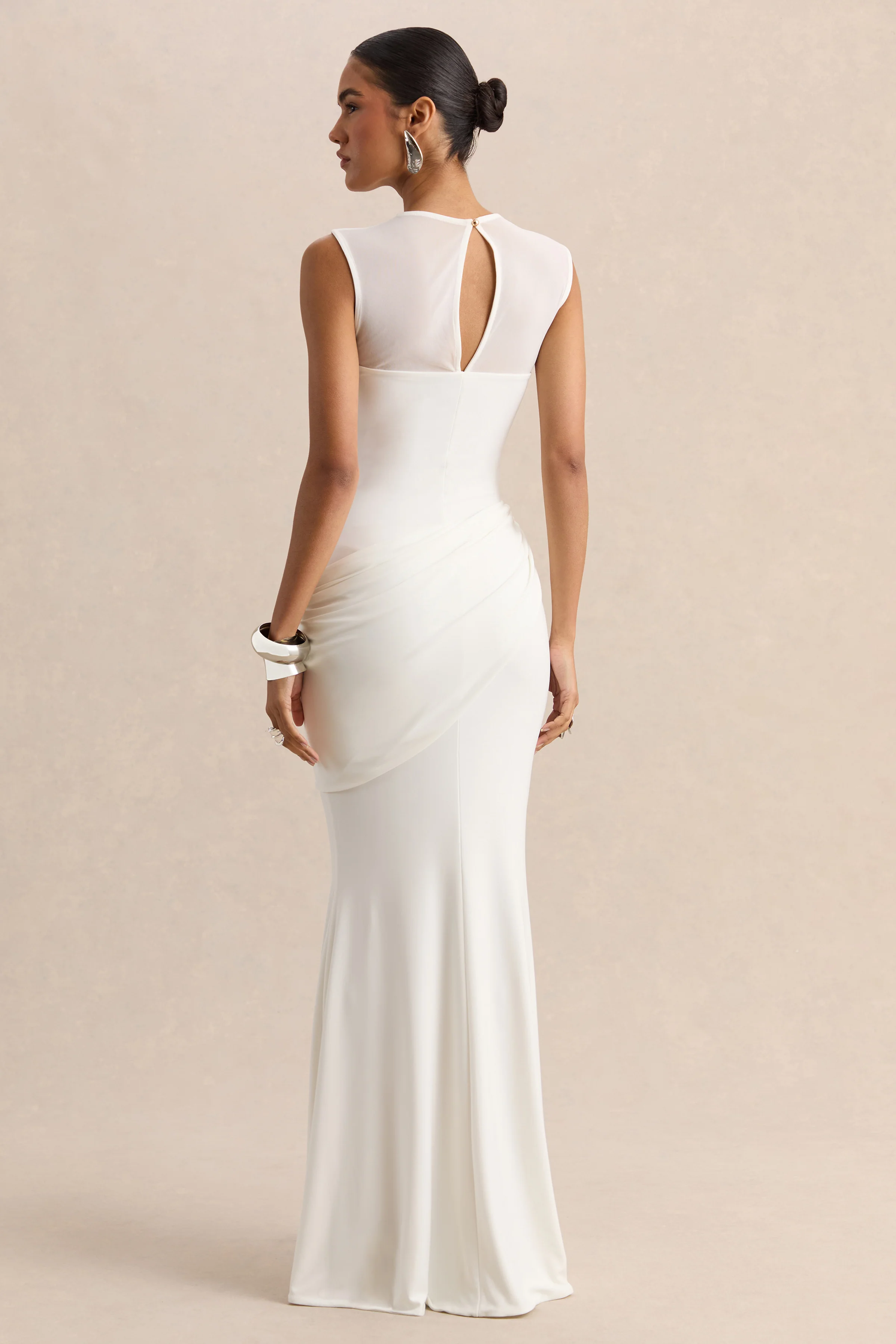 Lyssy | White High-Neck Maxi Dress With Mesh-Detail - Image 2