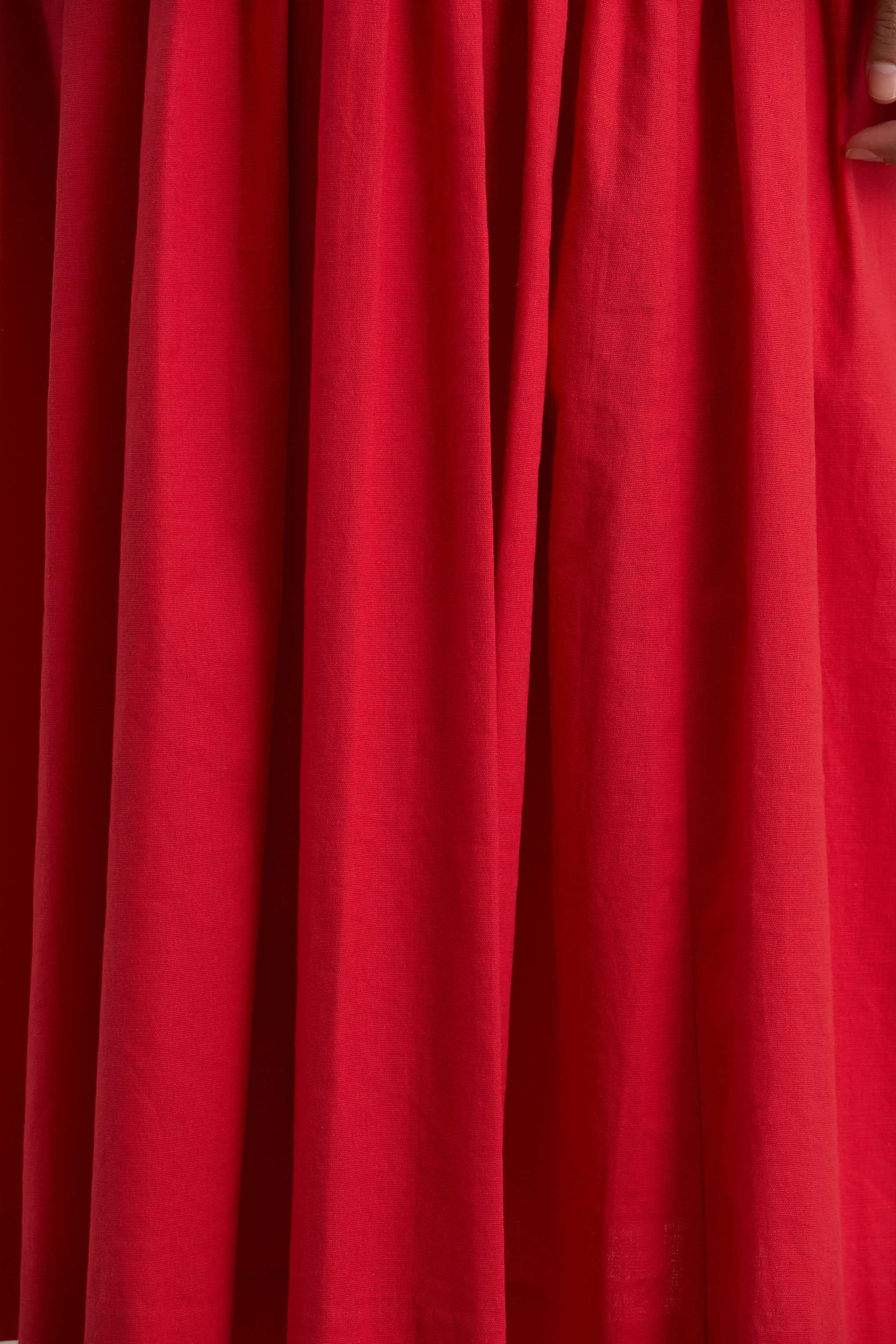 Macie | Red Sweetheart Midi Dress With Balloon Sleeves - Image 7