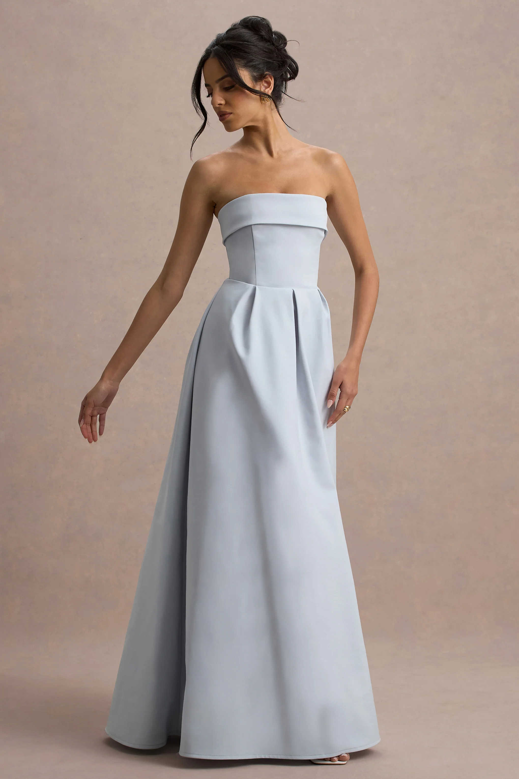 Maddalena | Powder Blue Bandeau Skater Maxi Dress - Image 4