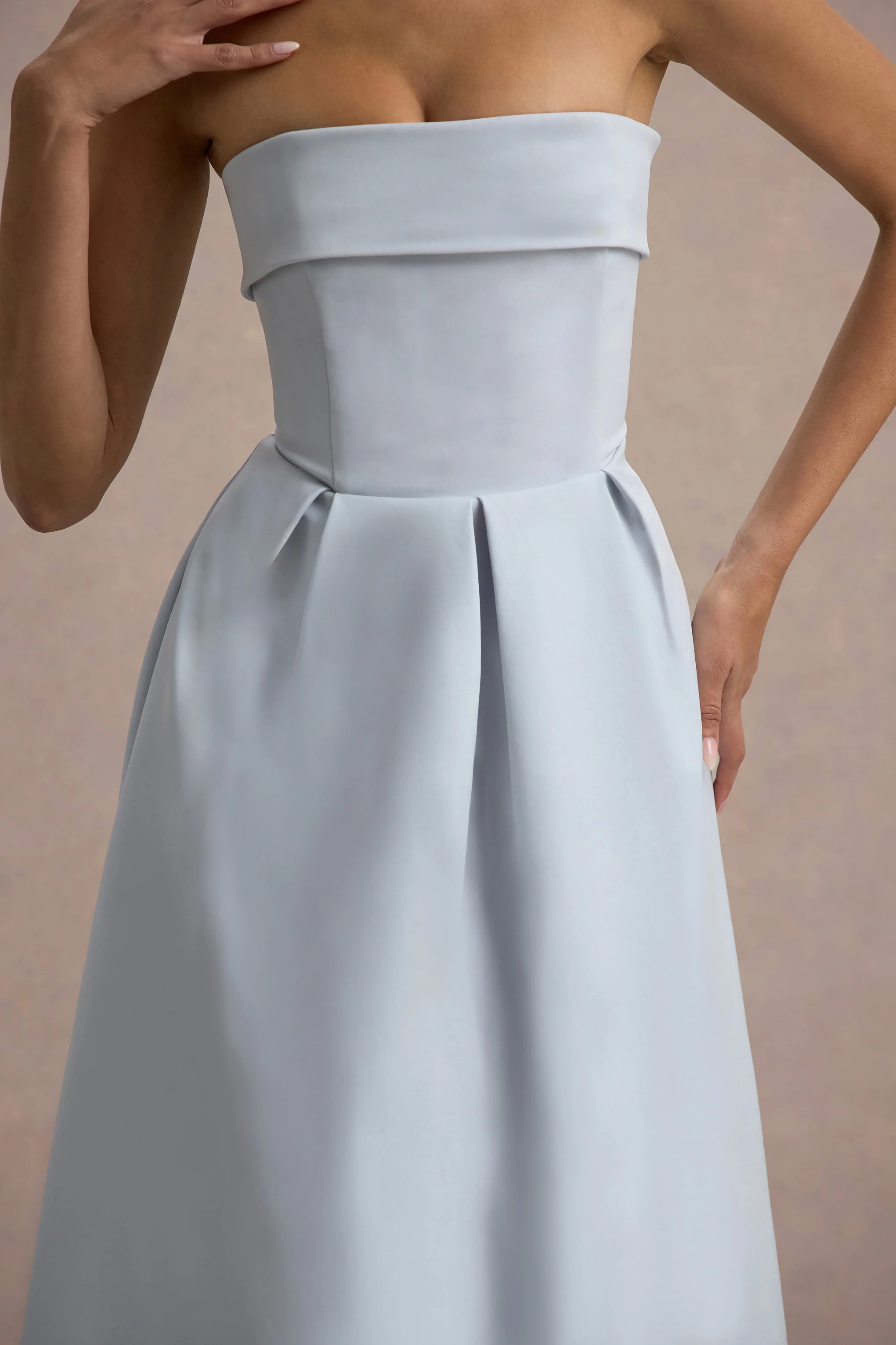 Maddalena | Powder Blue Bandeau Skater Maxi Dress - Image 5
