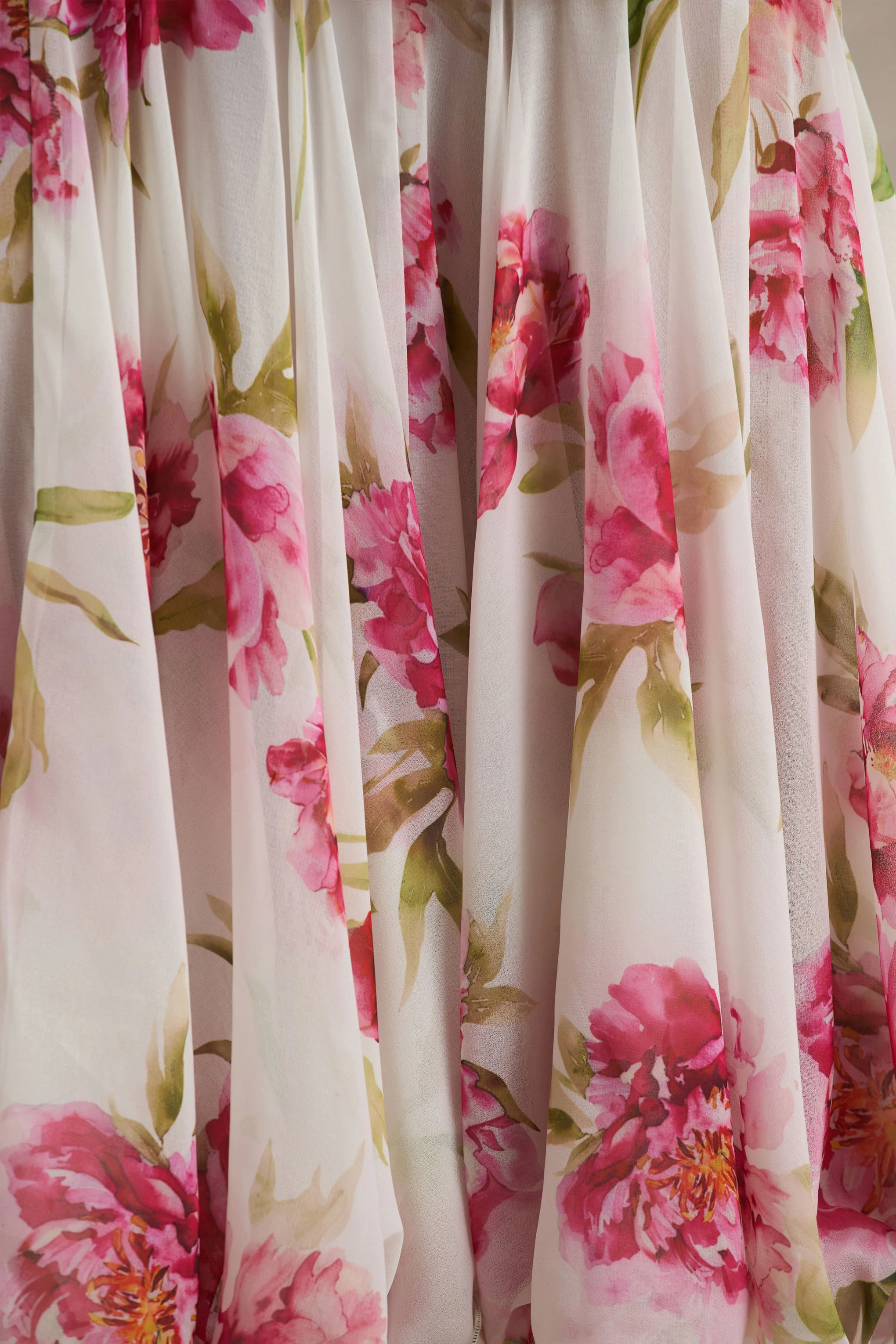 Madelyn | Cream Floral Print Short-Sleeve Bardot Wrap Maxi Dress With Ruching - Image 7