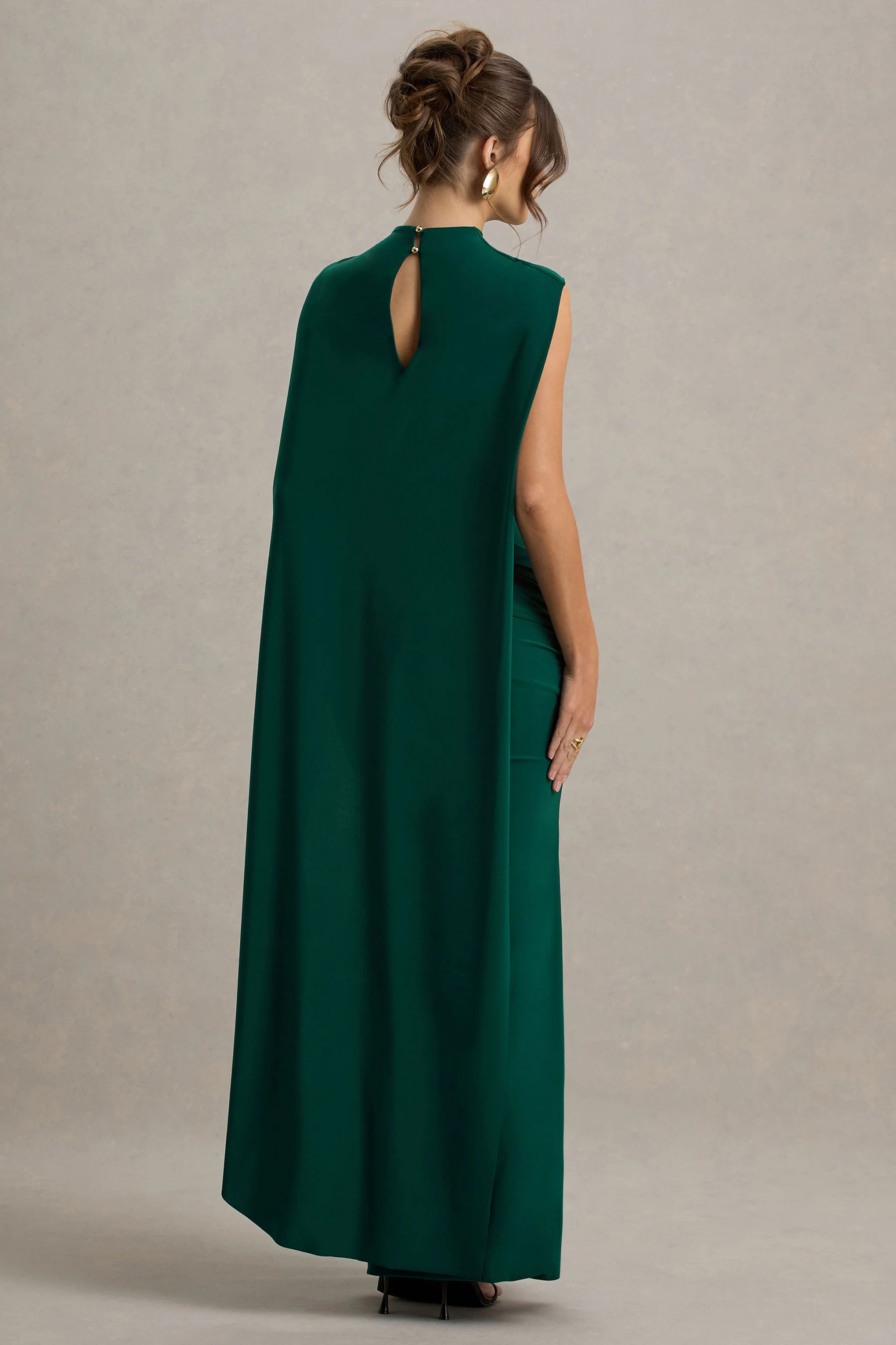 Maeve | Bottle Green Cape-Sleeve Draped Maxi Dress - Image 2