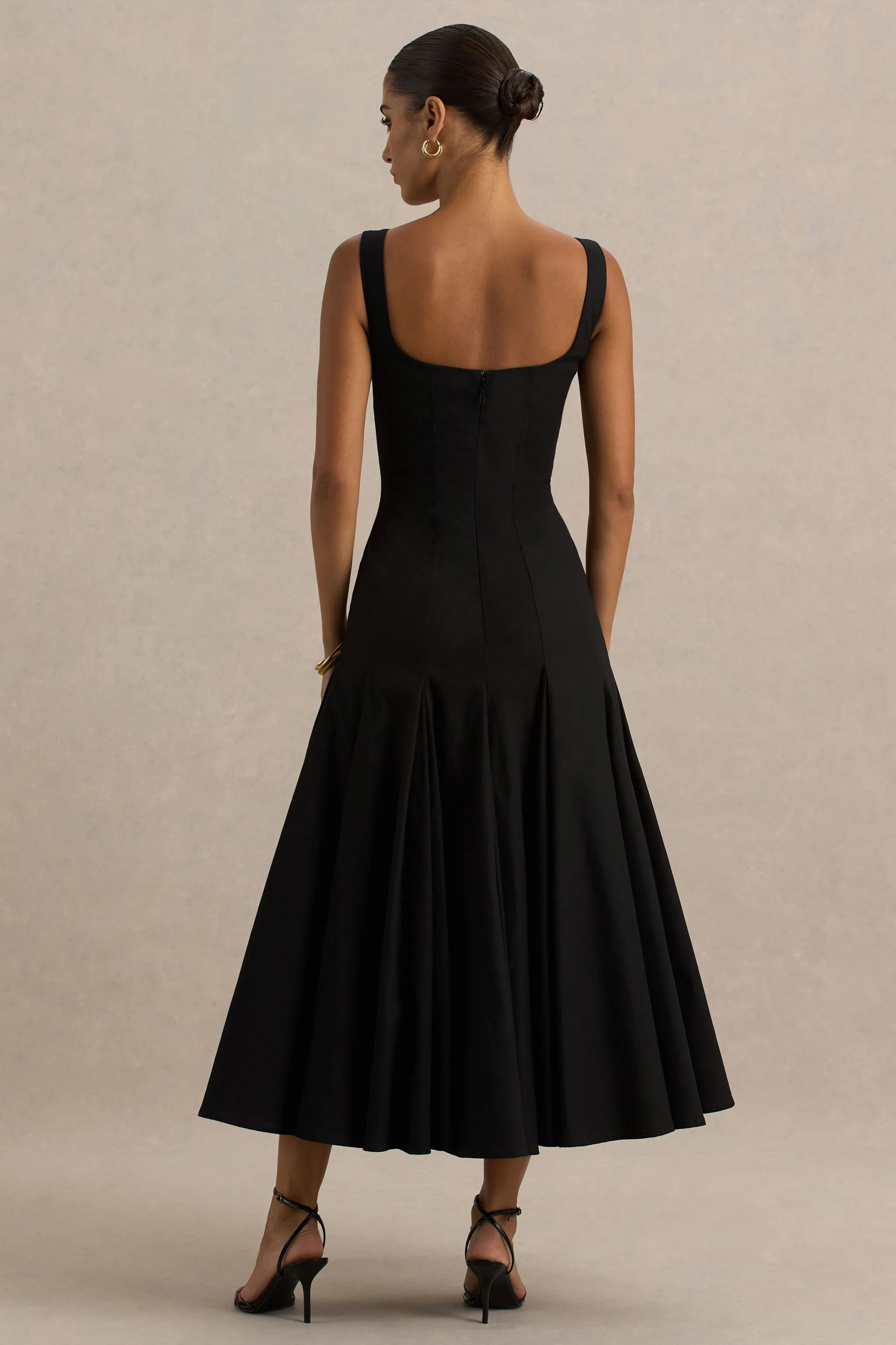 Magnolia | Black Scoop-Neck Midi Dress With Drop-Waist And Ruffling Detail - Image 2