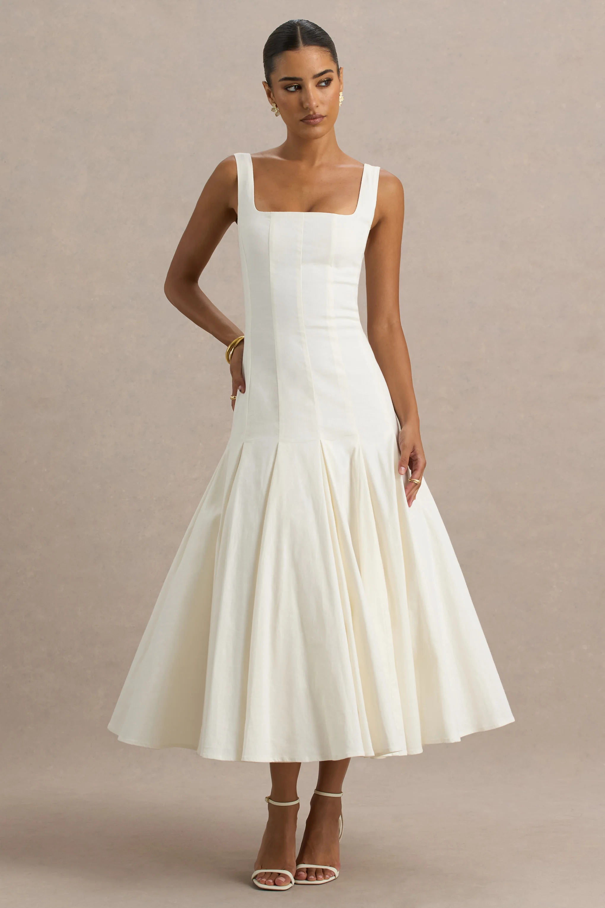 Magnolia | White Scoop-Neck Midi Dress With Drop-Waist And Ruffling Detail - Image 4
