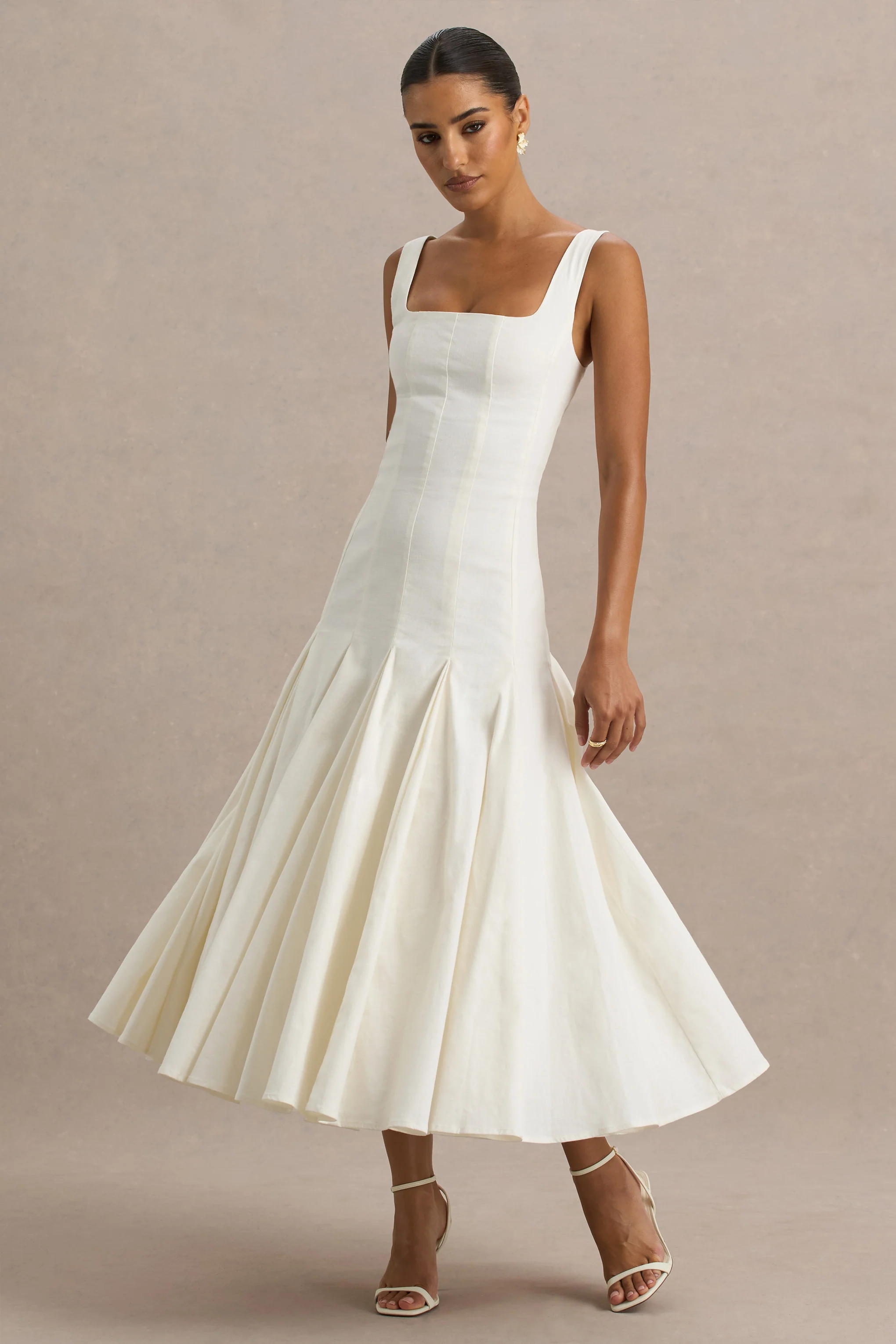 Magnolia | White Scoop-Neck Midi Dress With Drop-Waist And Ruffling Detail - Image 5