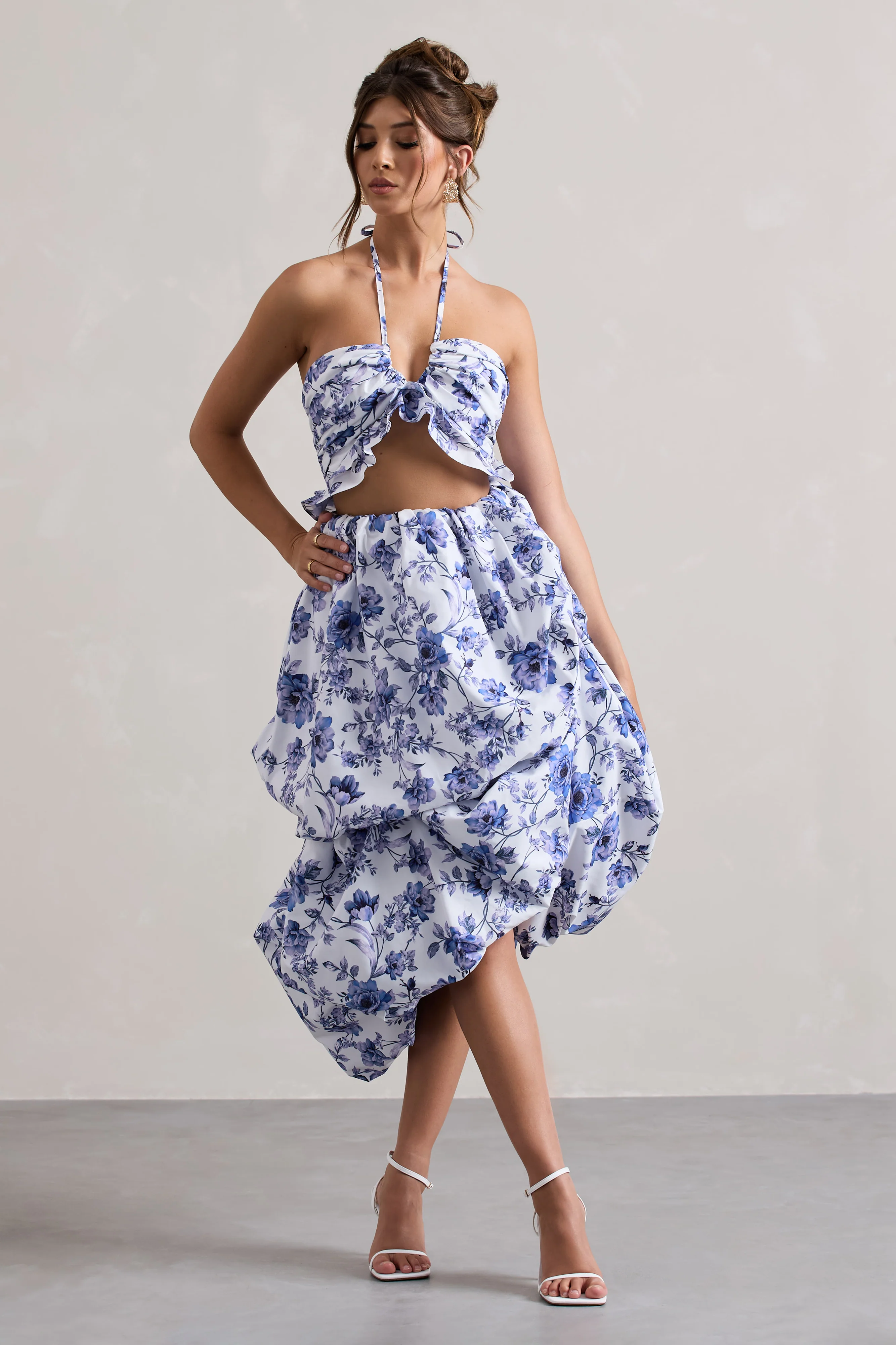 Make Waves | Floral Print Volume High-Low Midi Skirt - Image 5