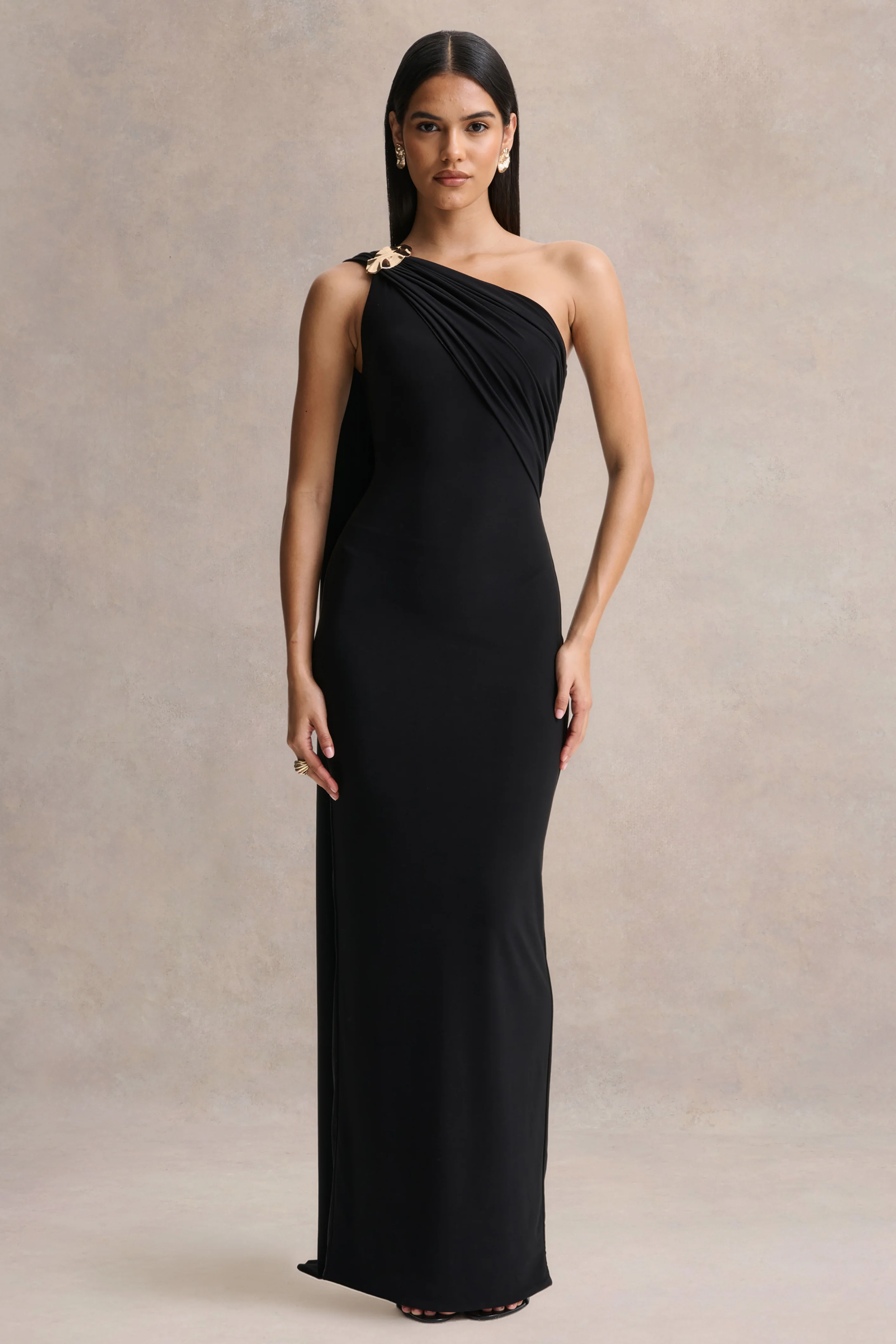 Mandy | Black Asymmetric-Neck Maxi Dress - Image 4