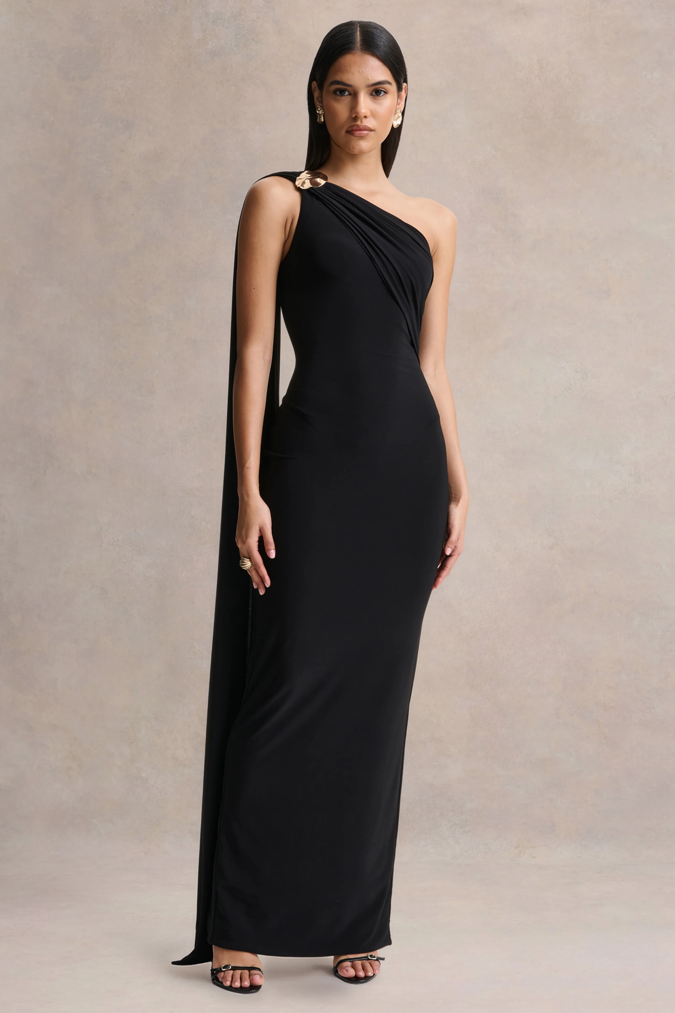 Mandy | Black Asymmetric-Neck Maxi Dress - Image 5