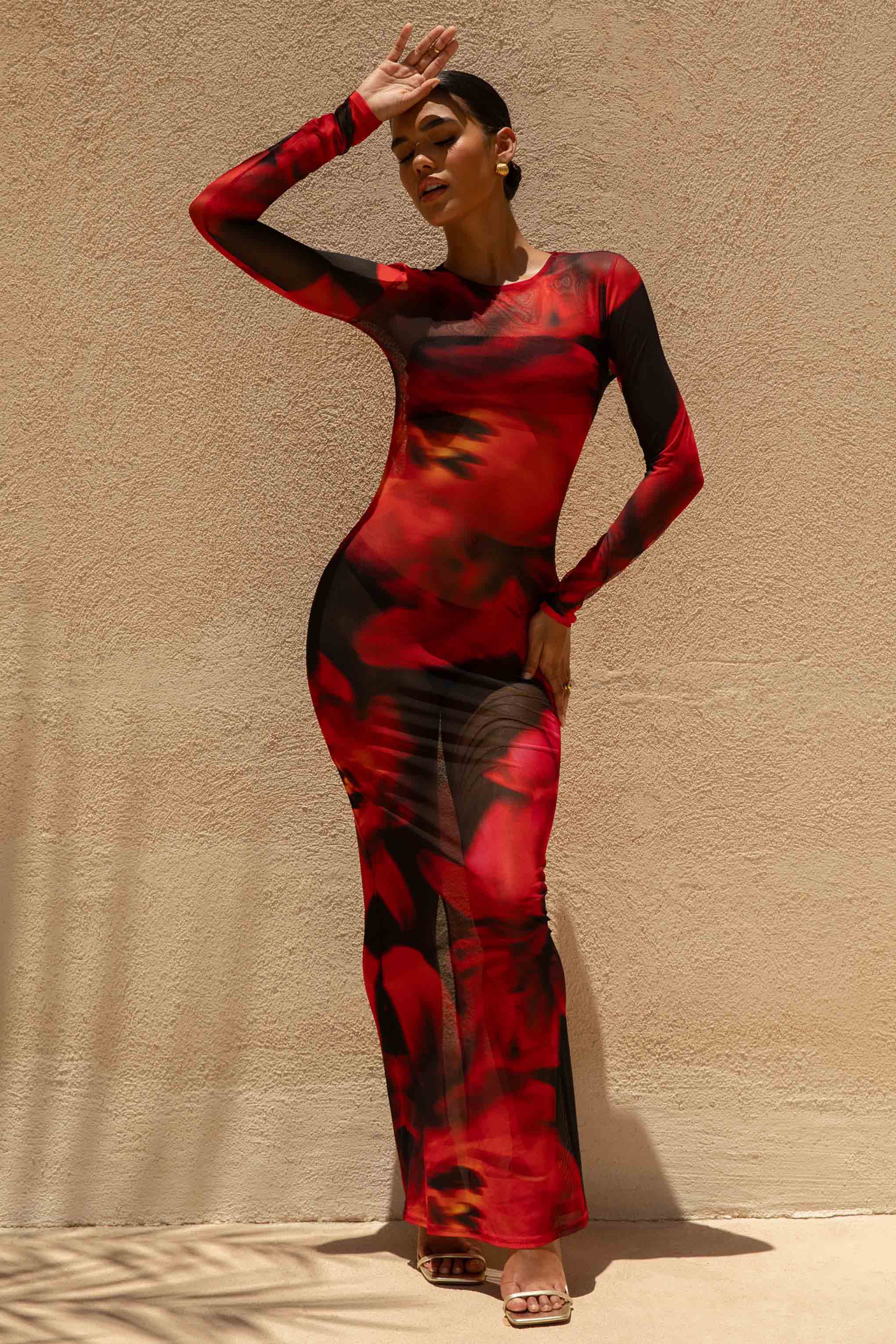 Marcy | Red And Black Floral Print High-Neck Maxi Dress - Image 5