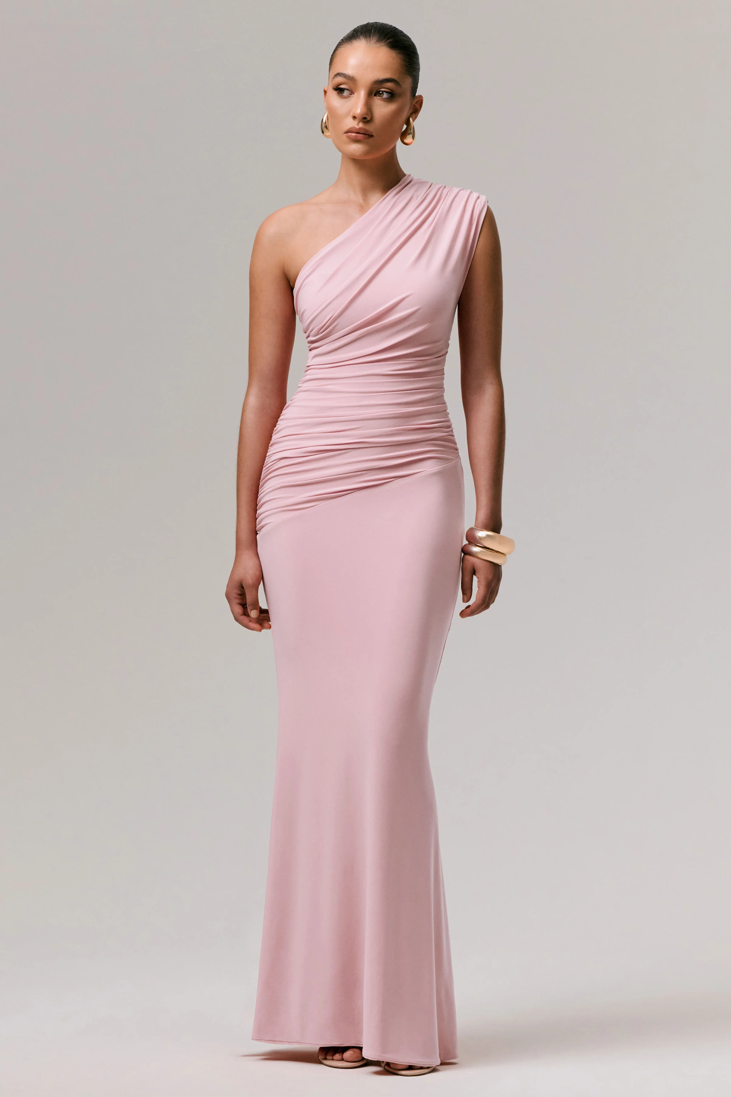 Mardi | Pink Asymmetric Maxi Dress With Ruching - Image 5