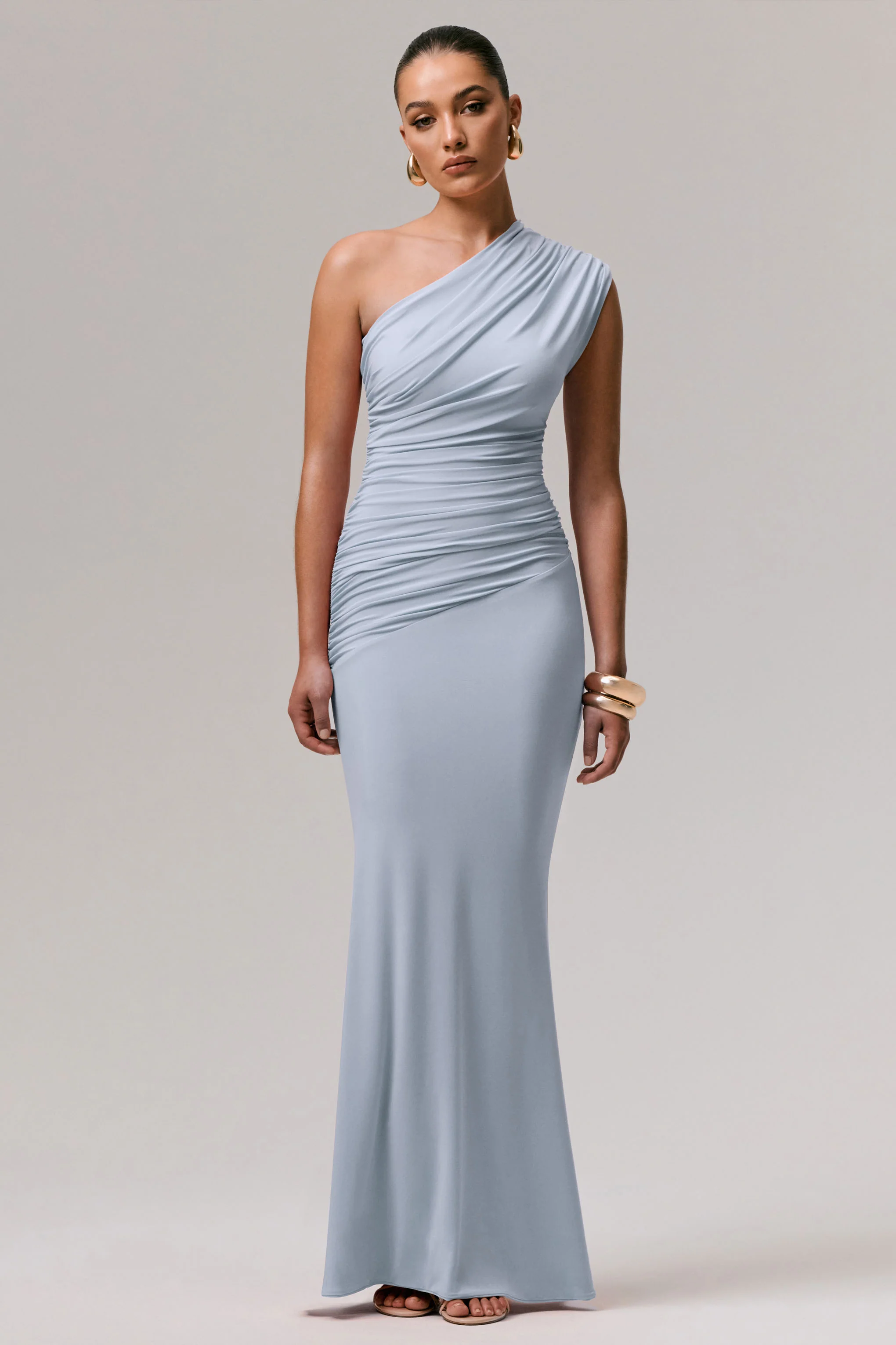 Mardi | Powder Blue Asymmetric Maxi Dress With Ruching - Image 5