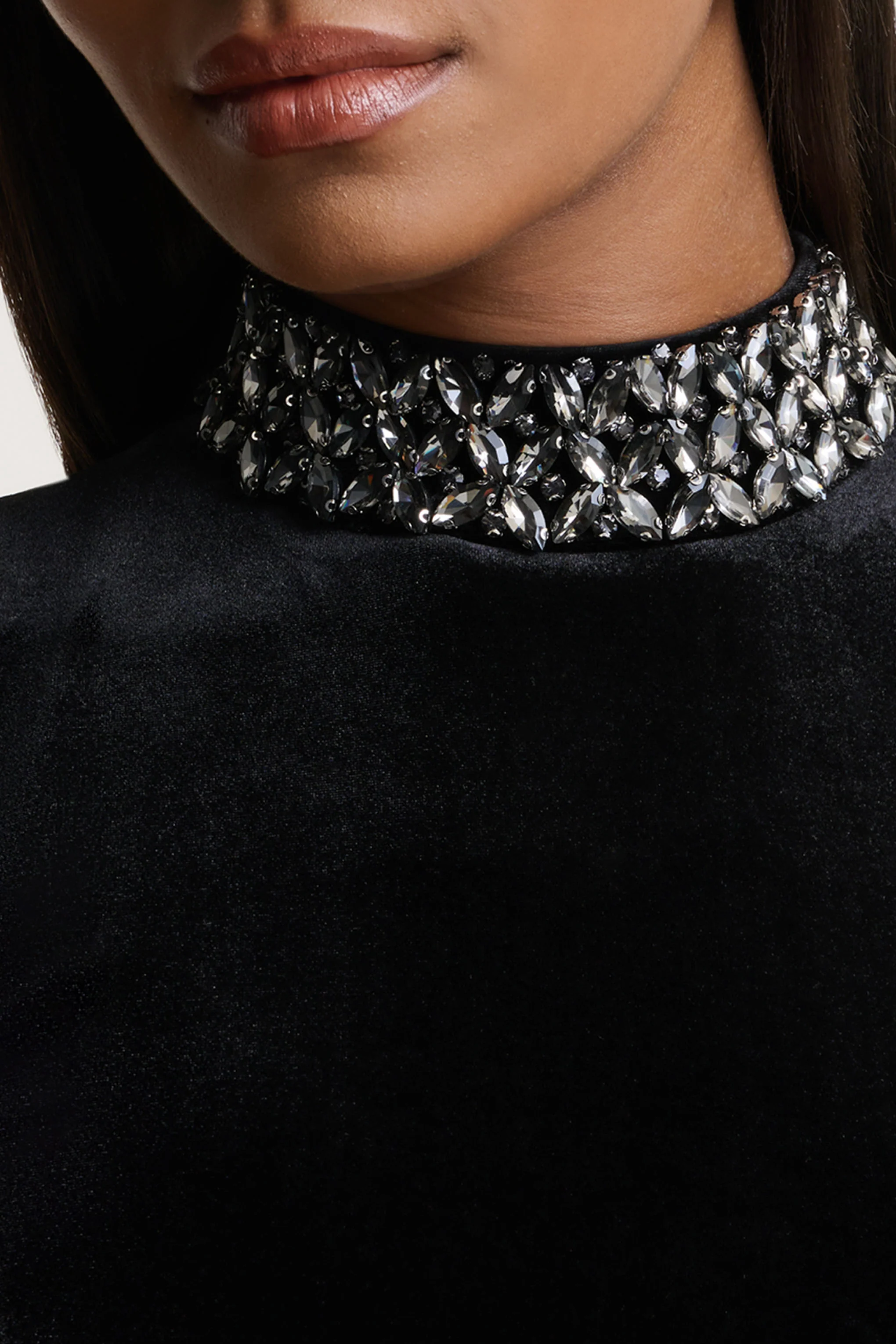 Margot | Black High-Neck Velvet Mini Dress With Embellished Detail - Image 6