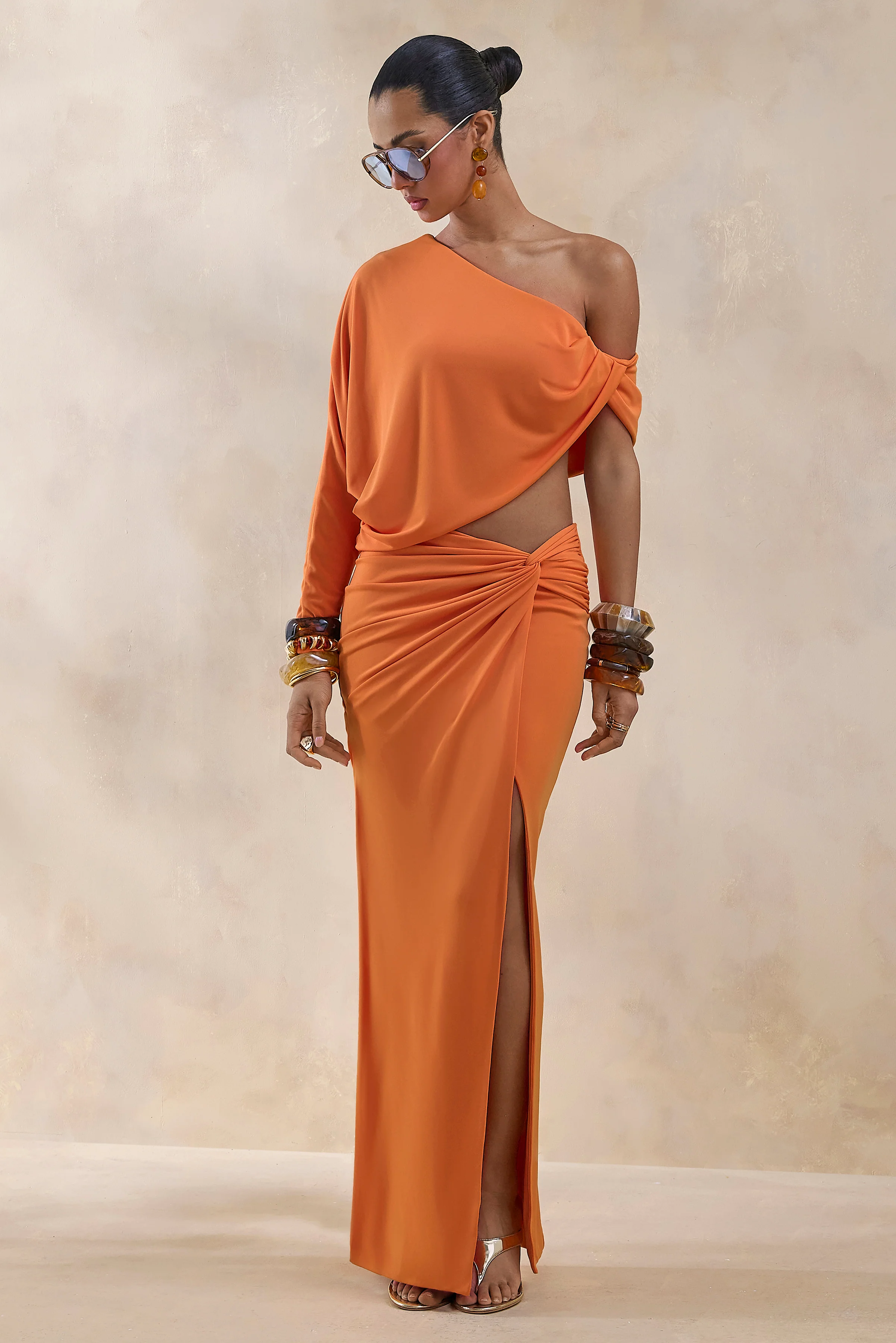 Marlena | Orange Twisted Split Maxi Skirt - Image 6