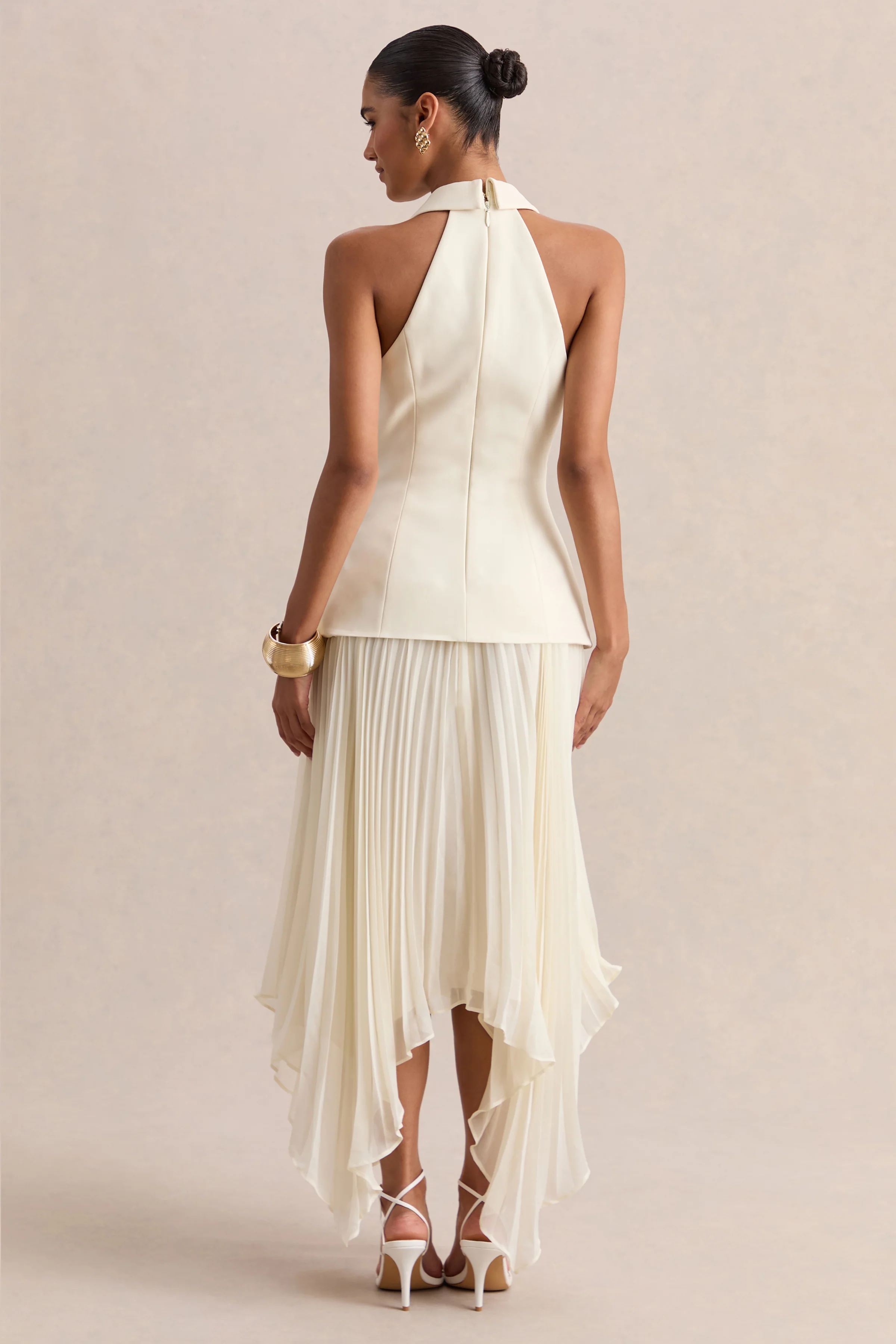 Marvelle | Cream Plunge-Neck Maxi Dress With Hanky Hem - Image 2