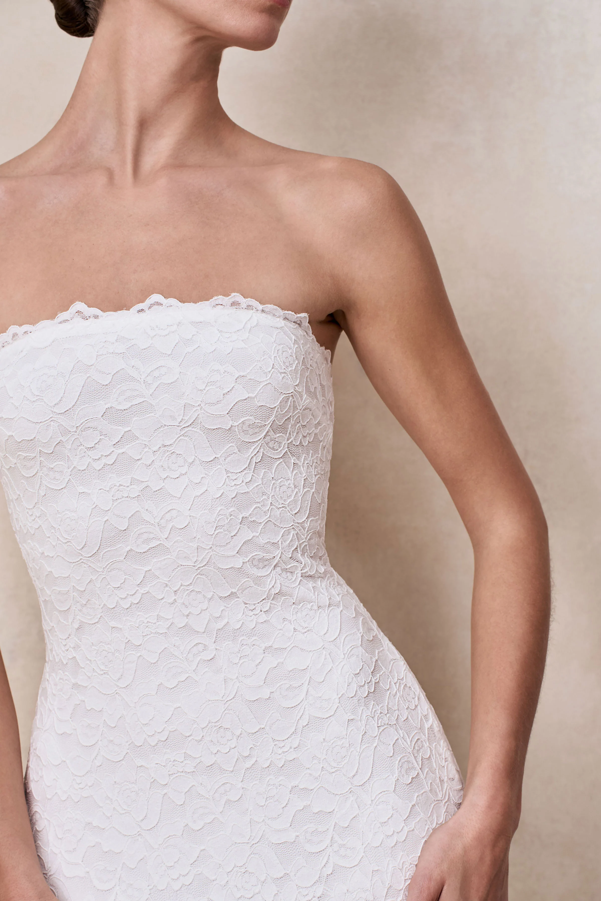 Massima | White Lace Bandeau Maxi Dress With Scarf-Detail - Image 8