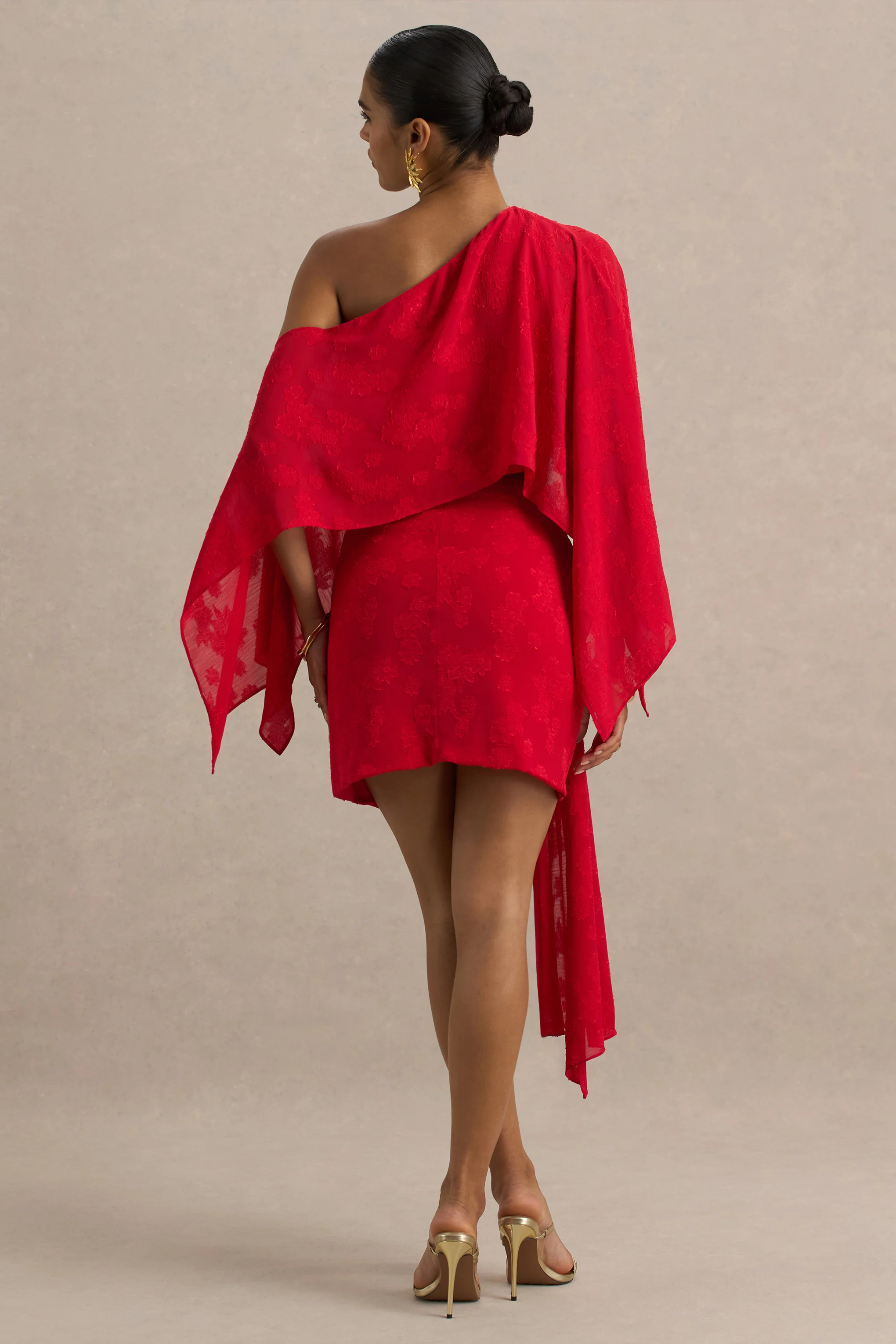Melania | Red Satin Devore Wrap Mini Skirt With Sash Detail - Image 2