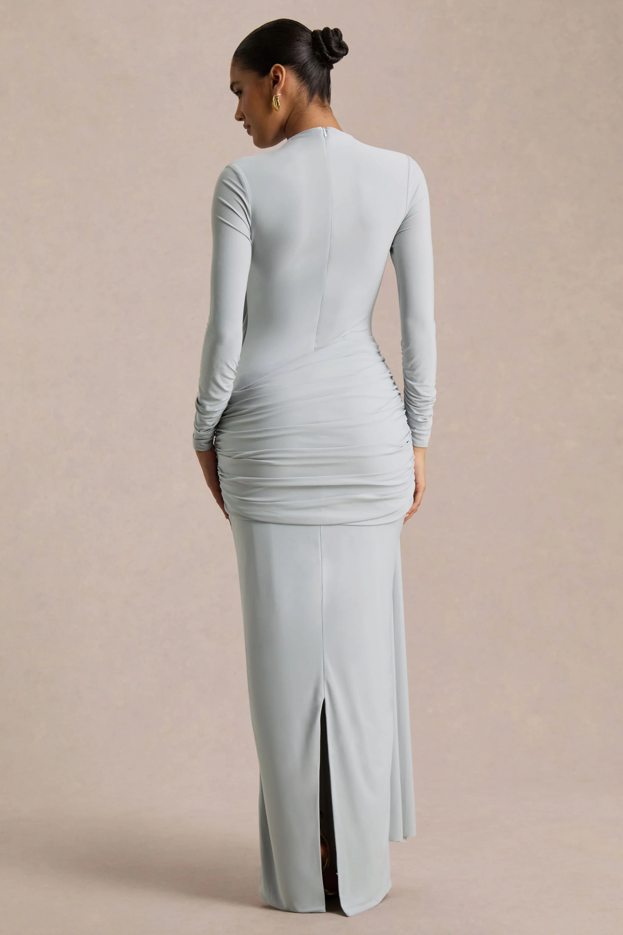 Melissa | Blue Long-Sleeve Wrap Maxi Dress With Draped Detailing - Image 2