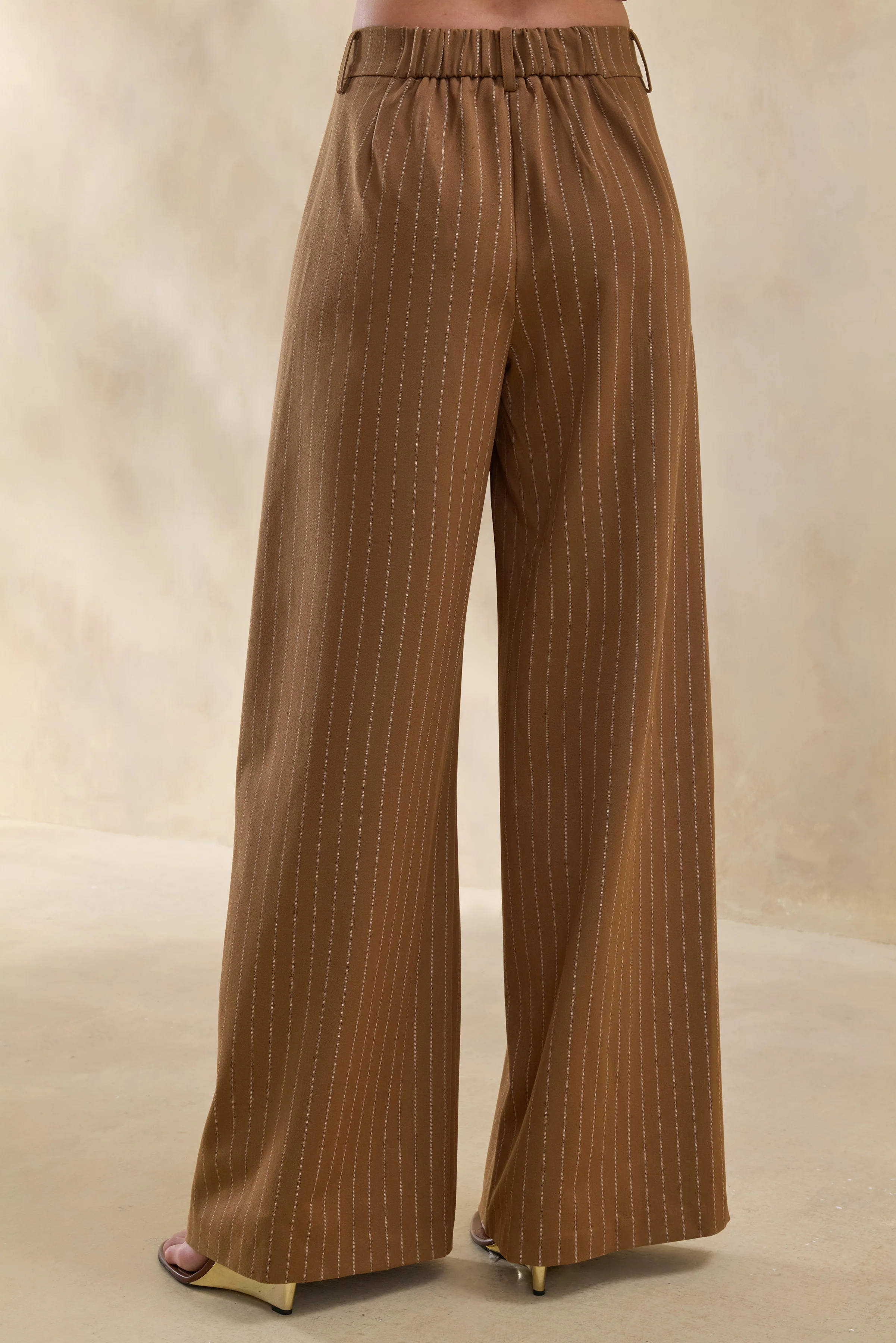Meliva | Brown Pinstripe Wide-Leg Tailored Trouser - Image 4