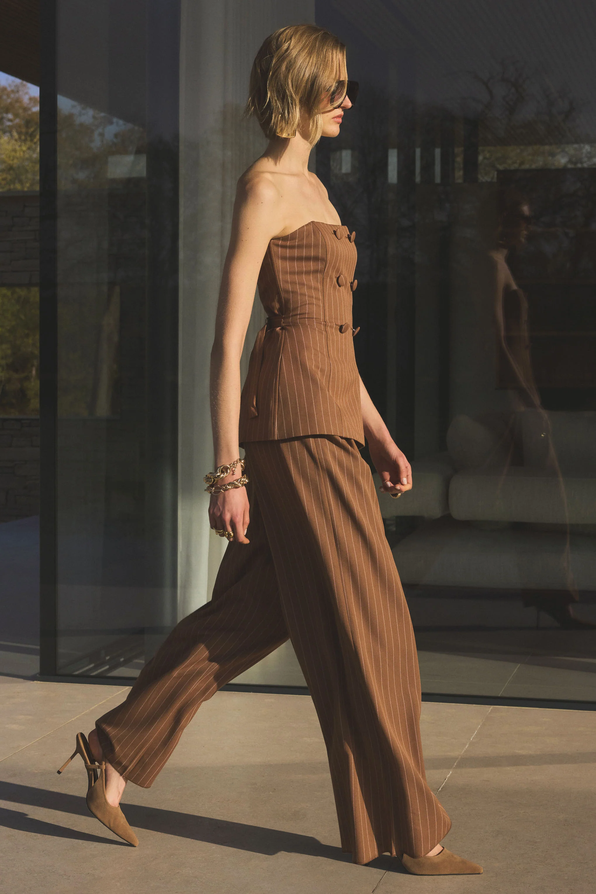 Meliva | Brown Pinstripe Wide-Leg Tailored Trouser - Image 8