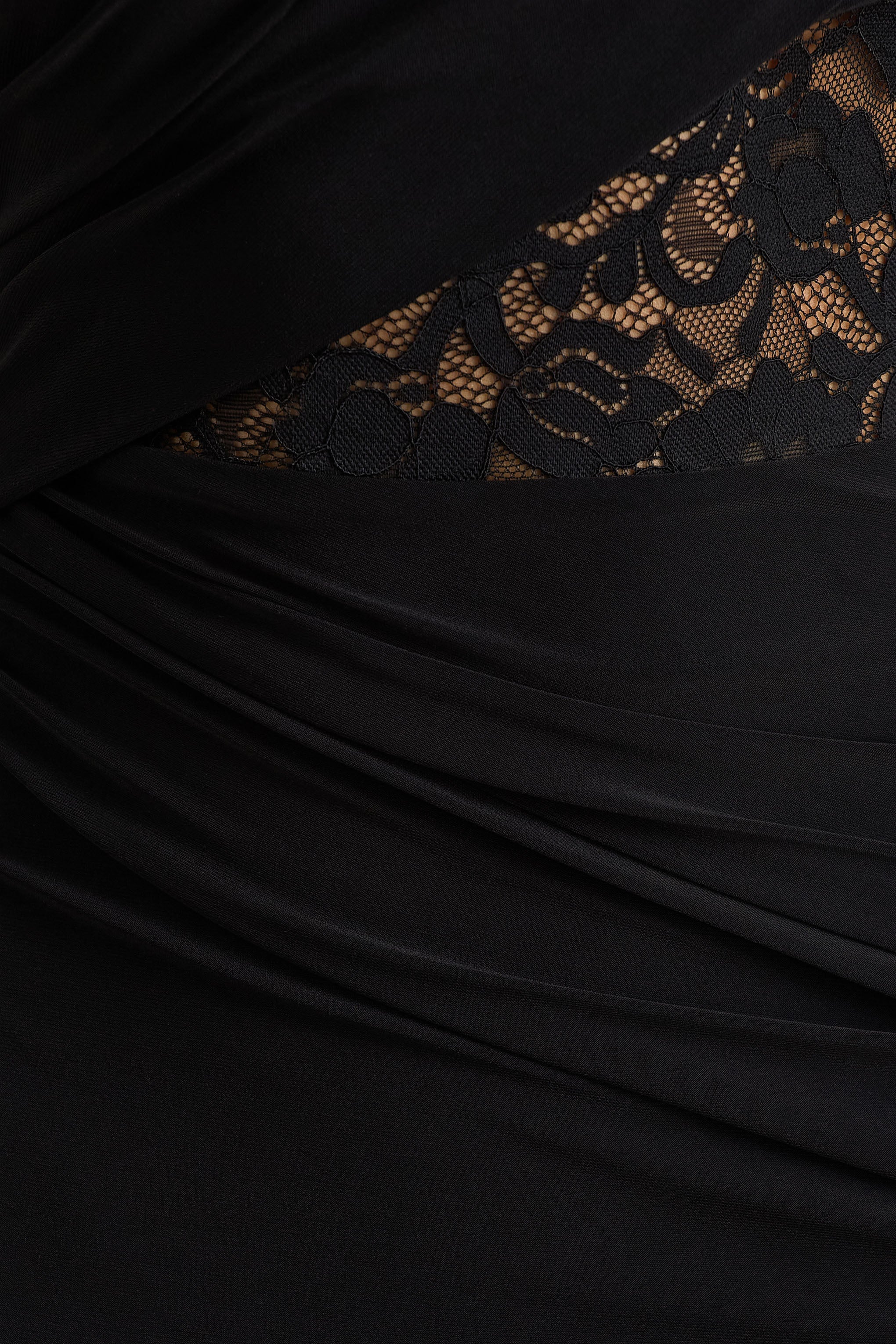 Melody | Black Asymmetric-Neck Maxi Dress With Lace Detailing And Front-High Split - Image 6