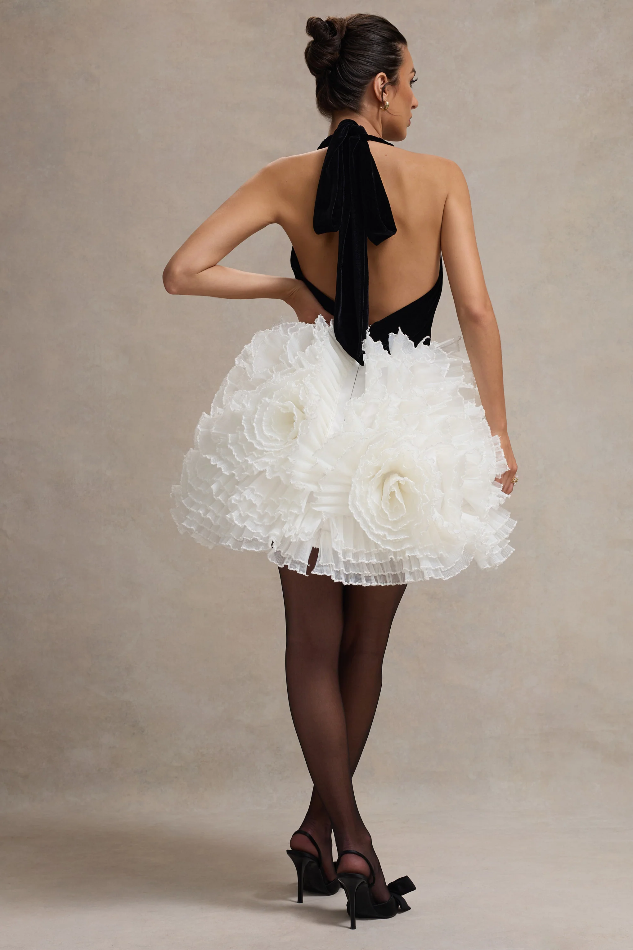 Meringue | Black Velvet Plunge-Neck Mini Dress With Tulle Skirt - Image 2