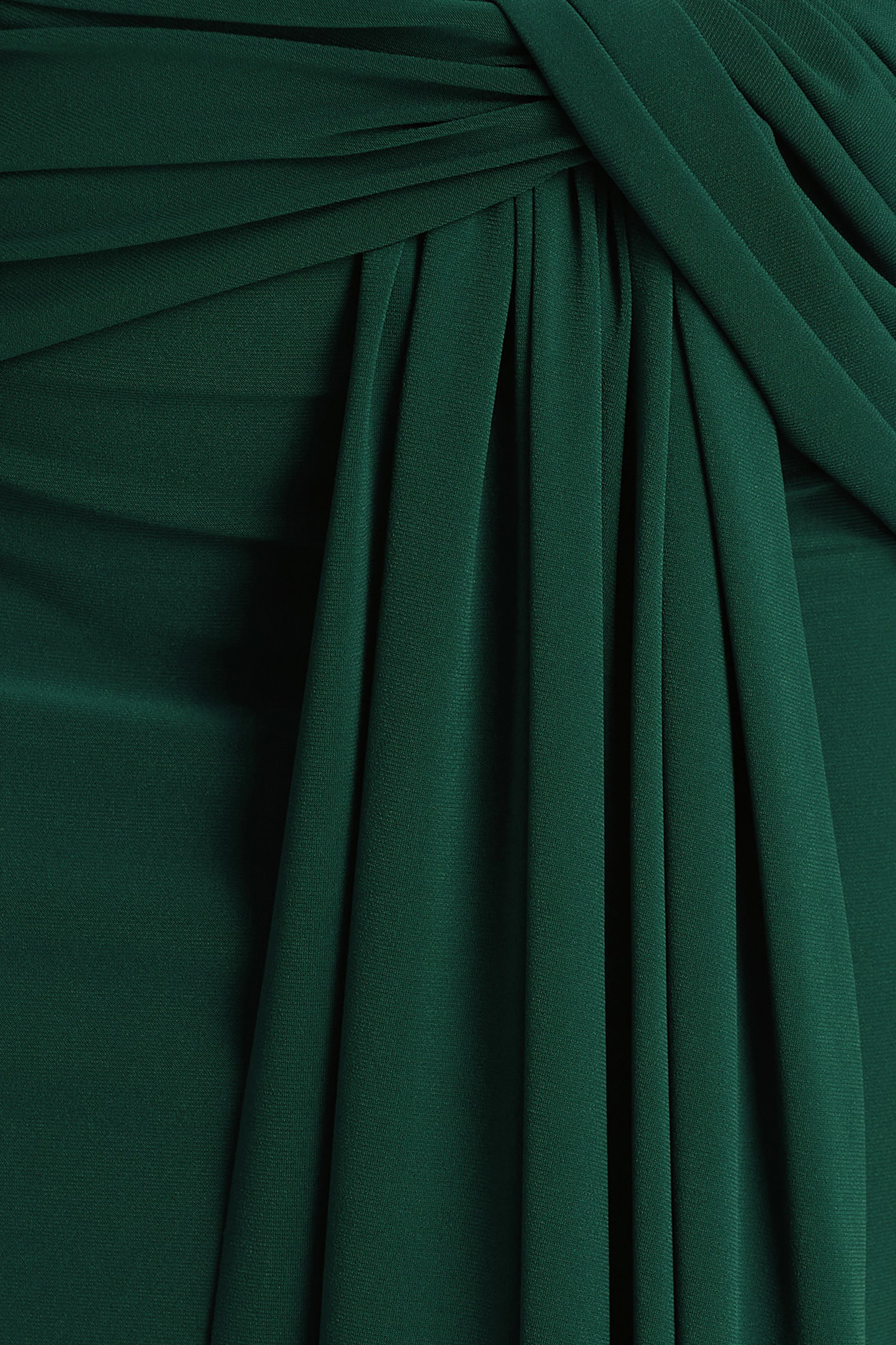Mikayla | Dark Green Asymmetric-Neck Wrap Maxi Dress With Body Cut-Out And Ruched Detailing - Image 6