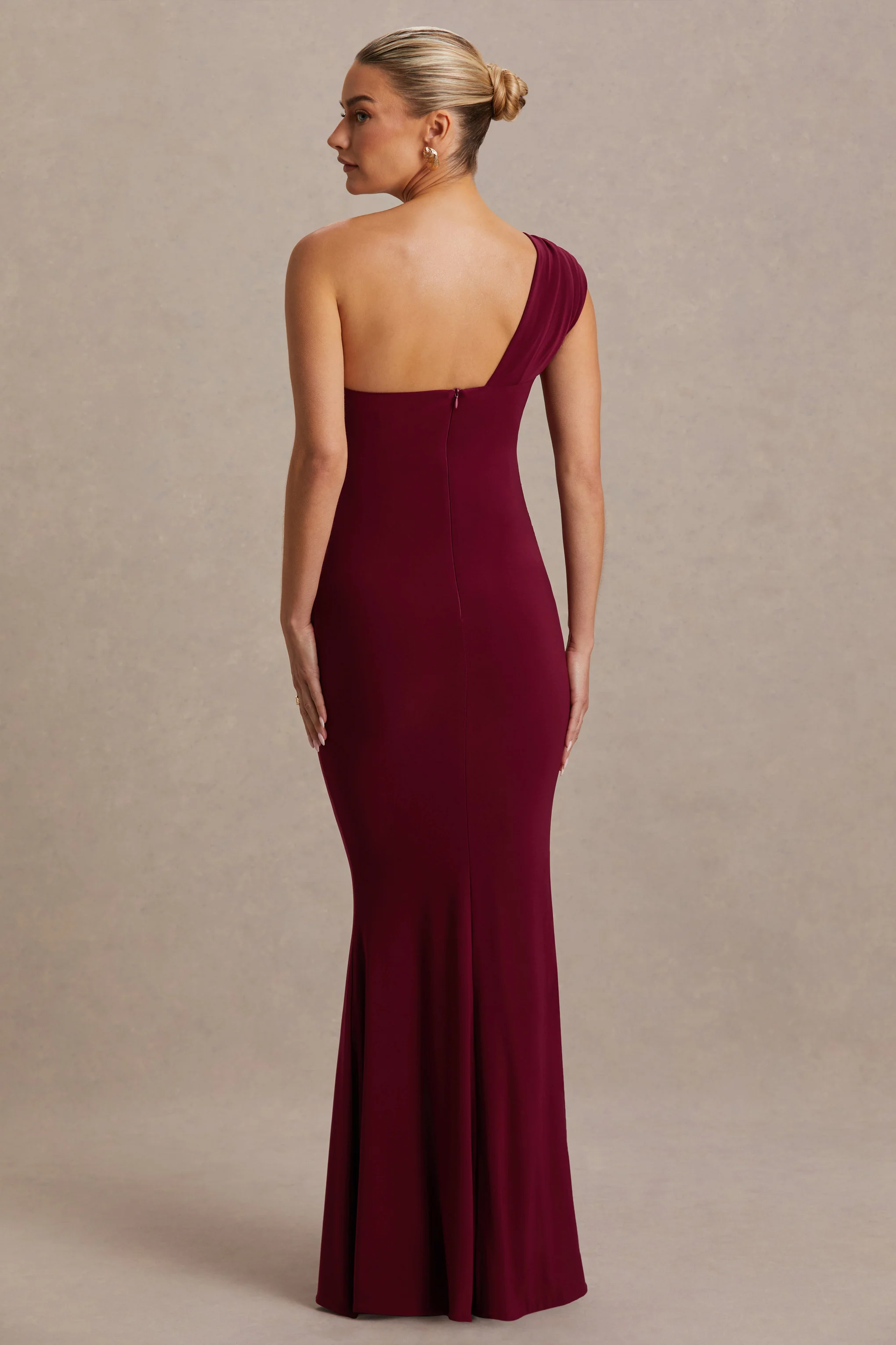 Mila | Burgundy Asymmetric-Neck Maternity Maxi Dress - Image 2