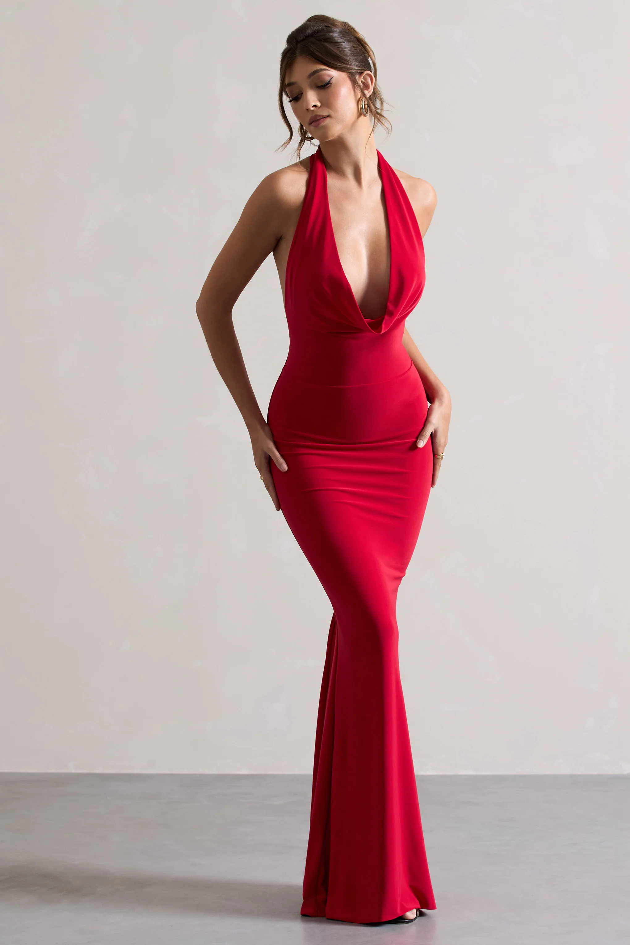 Milani | Red Backless Cowl Neck Fishtail Maxi Dress - Image 5