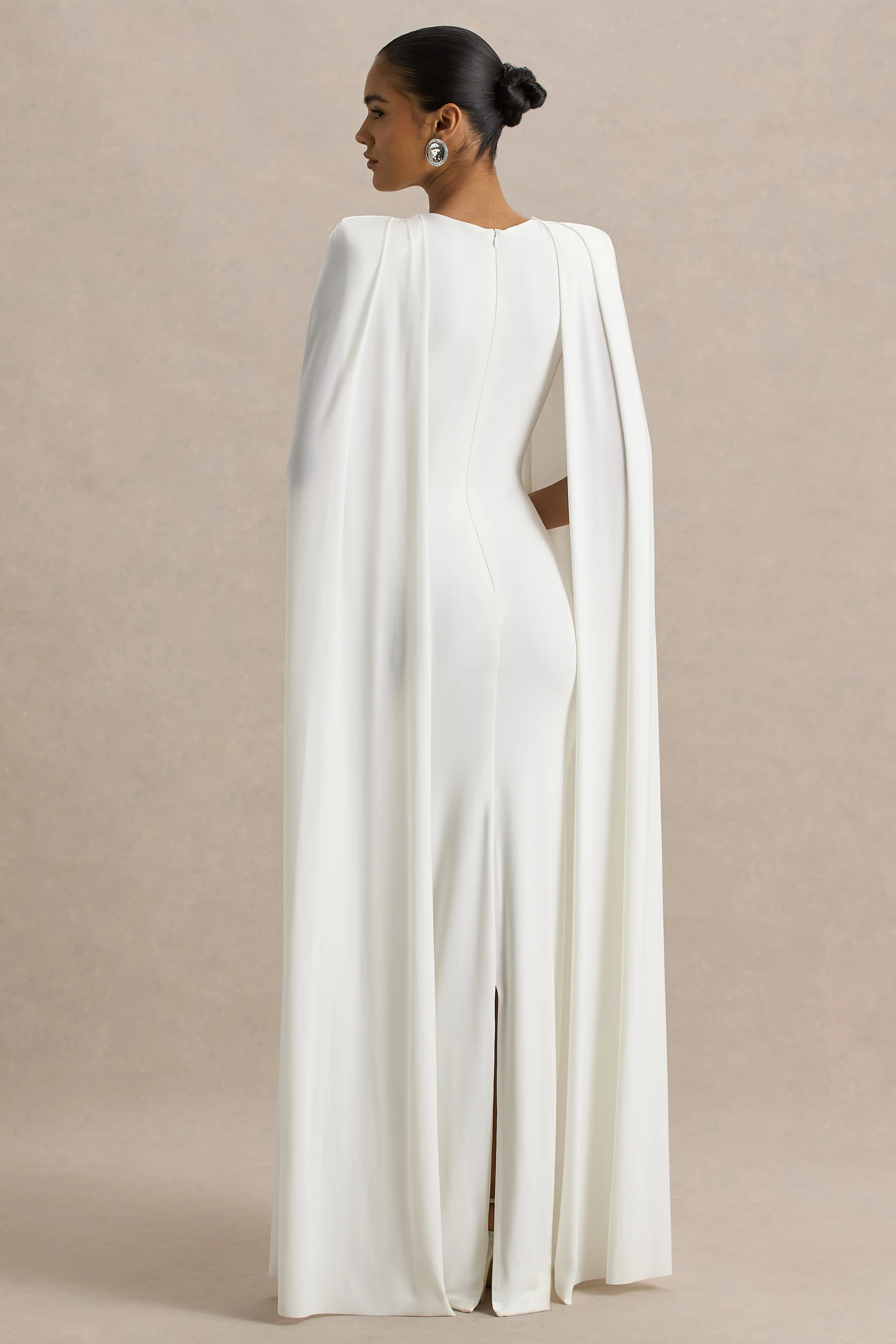 Mimi | White Slashed-Neck Maxi Dress With Cape Sleeve Detail - Image 2