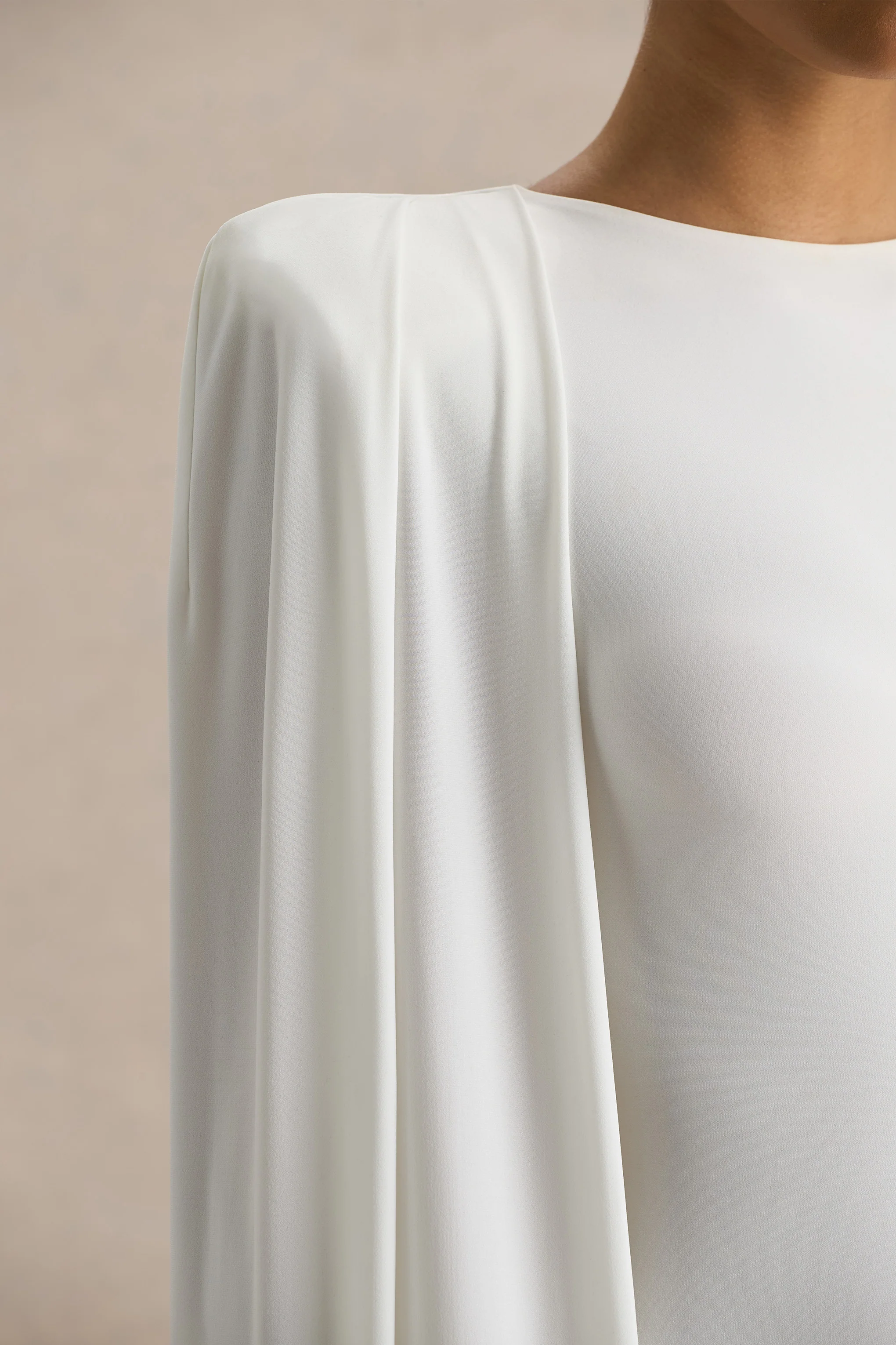 Mimi | White Slashed-Neck Maxi Dress With Cape Sleeve Detail - Image 6