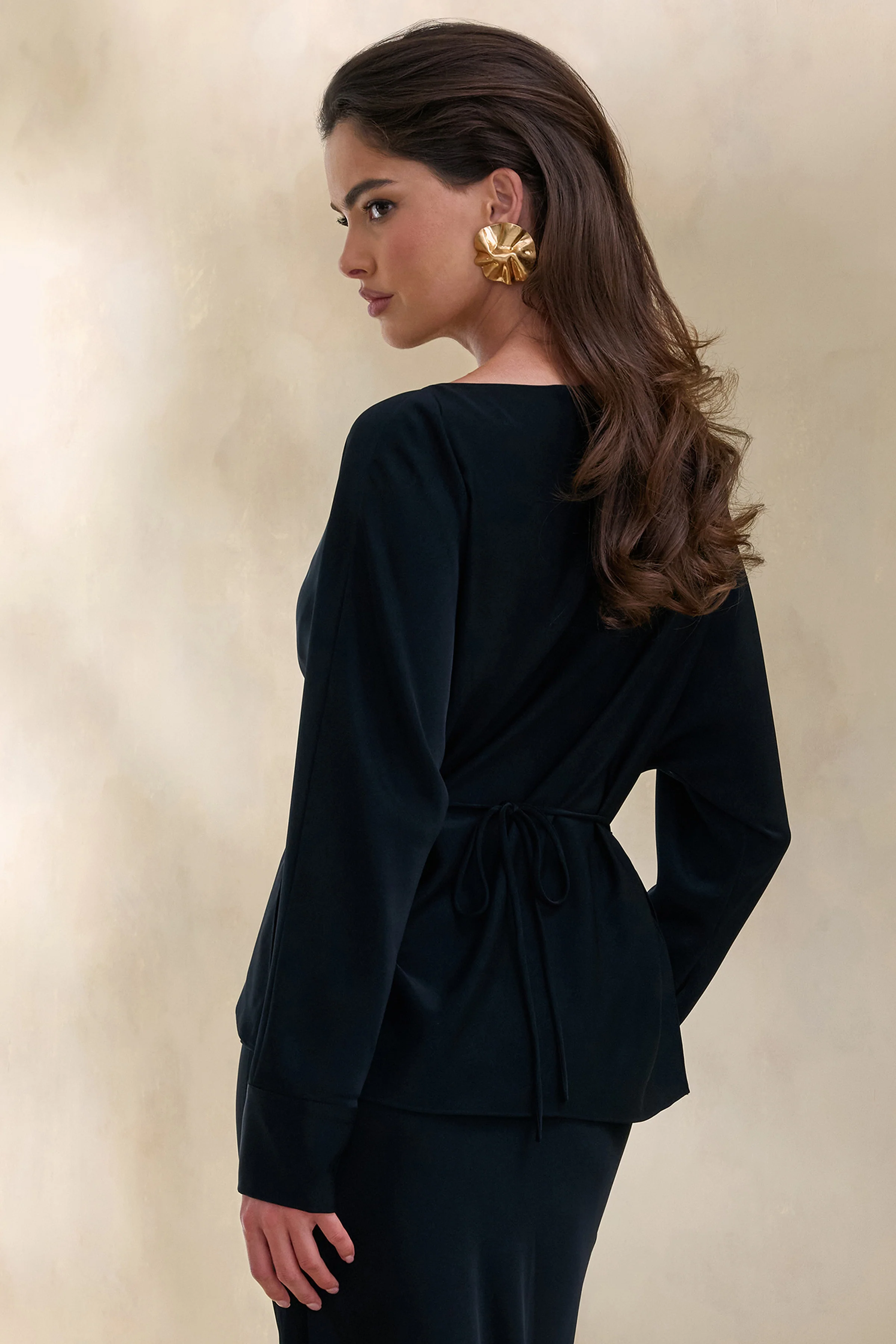 Miravia | Black Satin Wide-Neck Long-Sleeve Top - Image 2