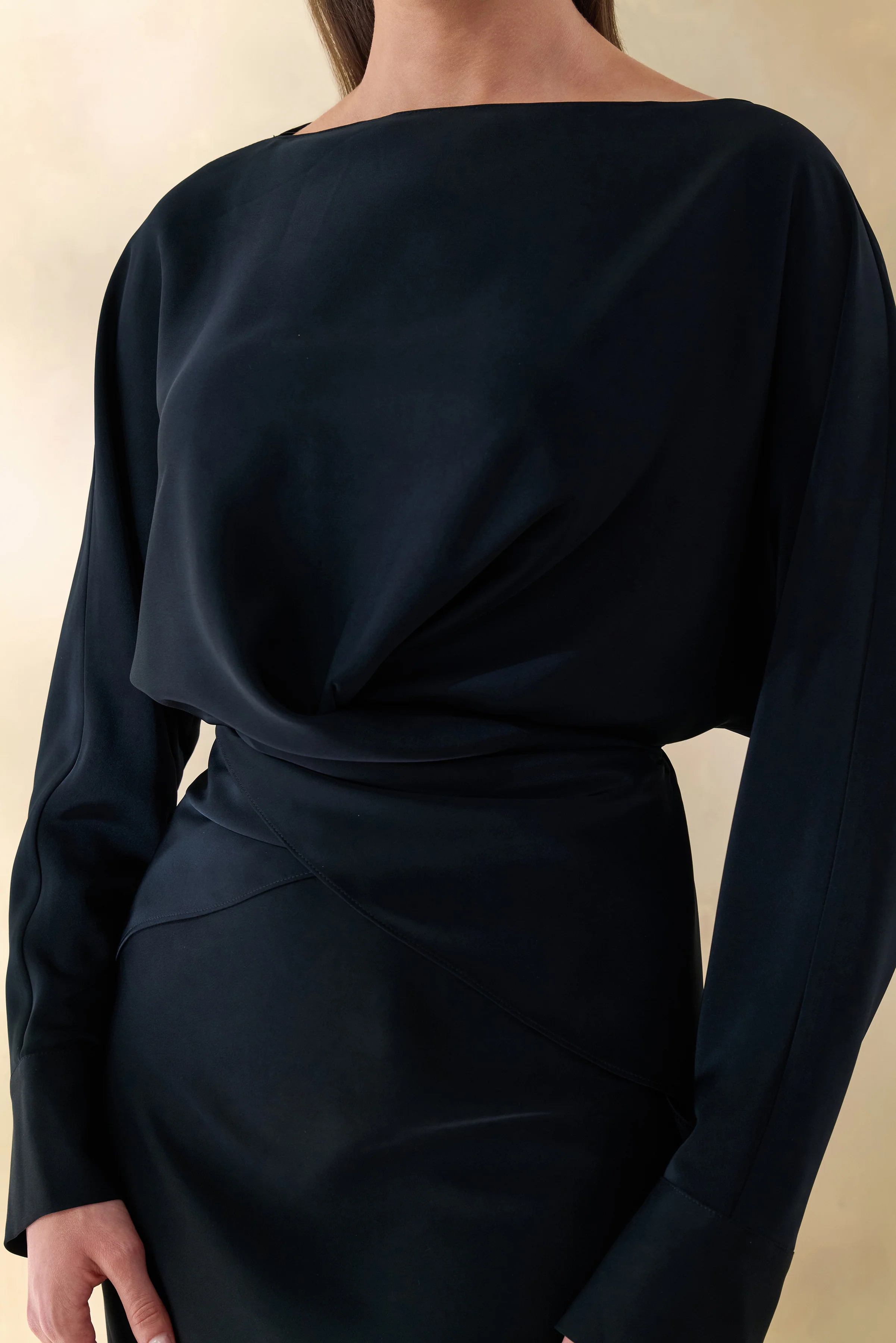 Miravia | Black Satin Wide-Neck Long-Sleeve Top - Image 3