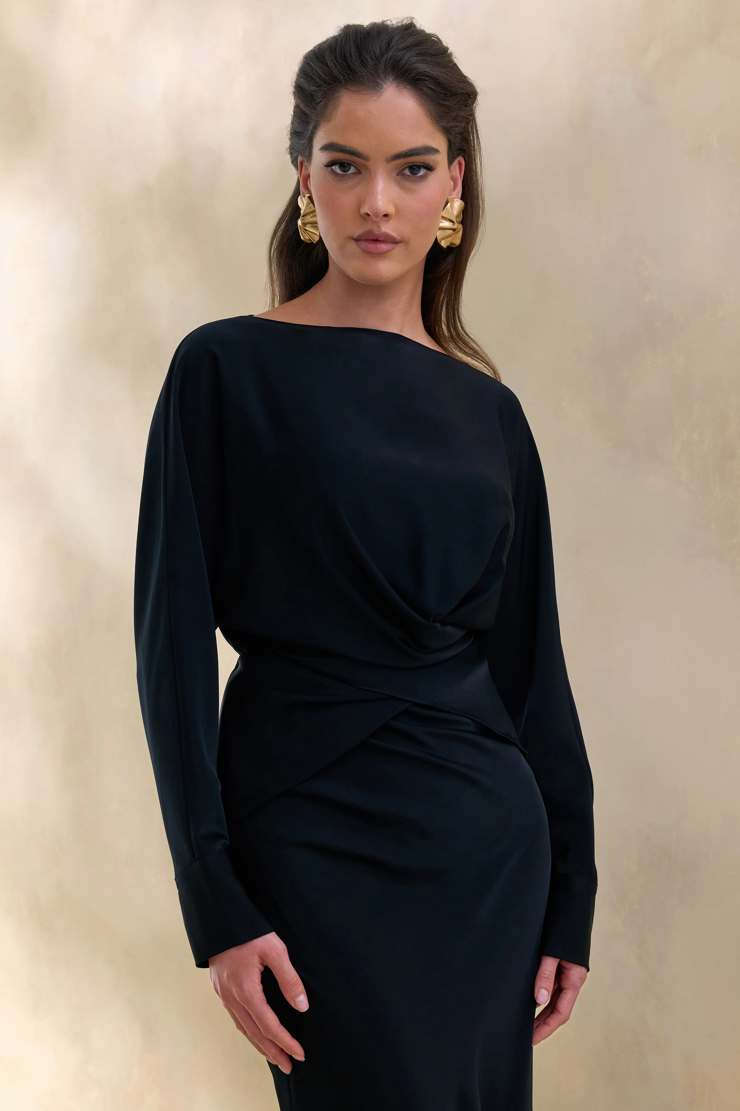 Miravia | Black Satin Wide-Neck Long-Sleeve Top - Image 6