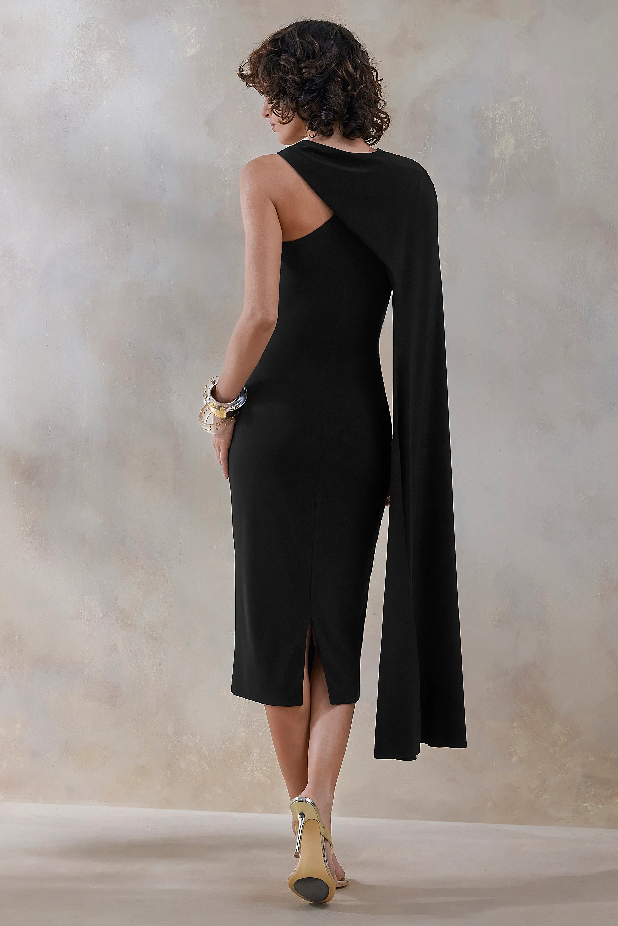 Misoria | Black High-Neck Midi-Dress With Cape-Sleeve - Image 2
