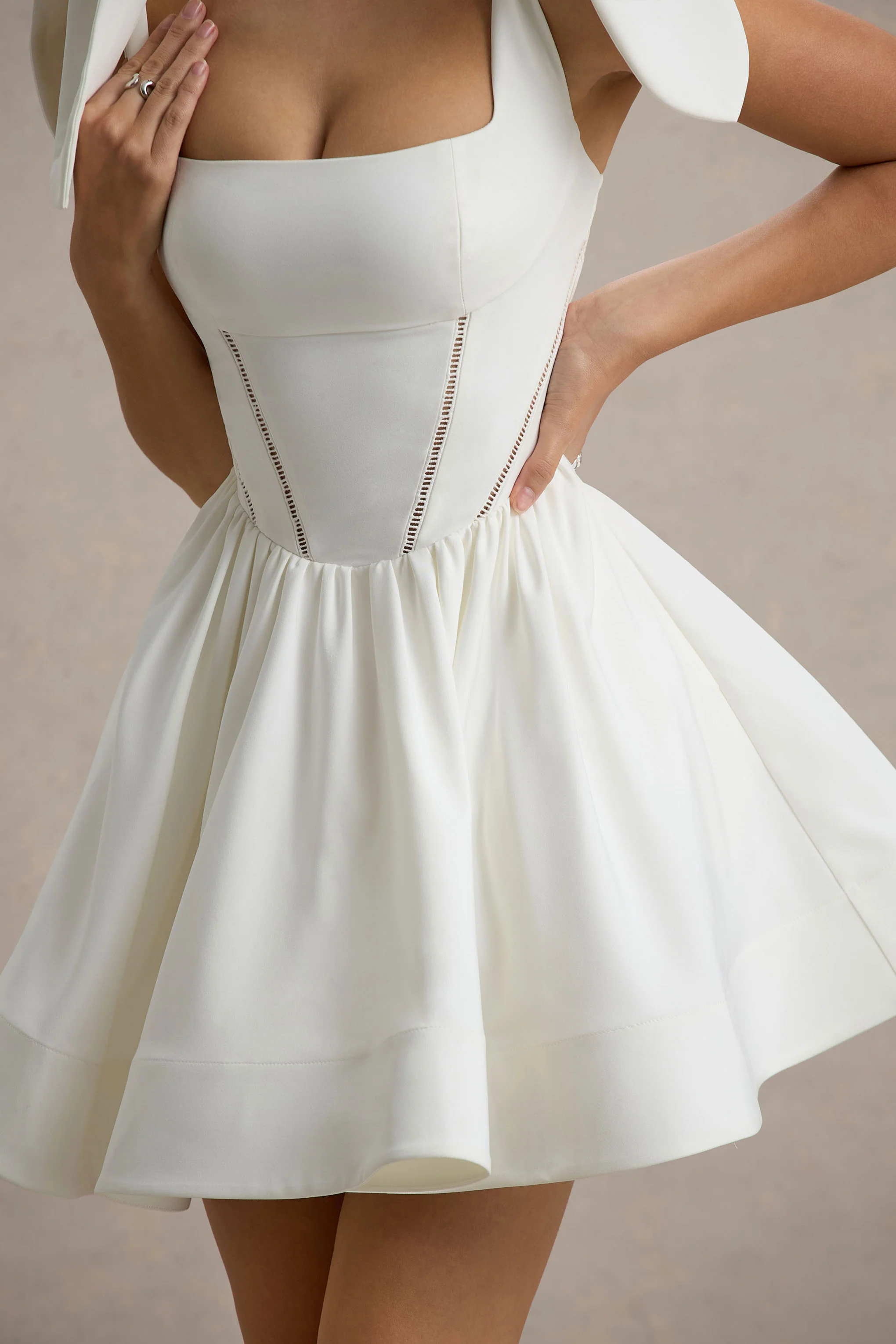 Mochi | White Skater Mini Dress With Bow Straps - Image 6