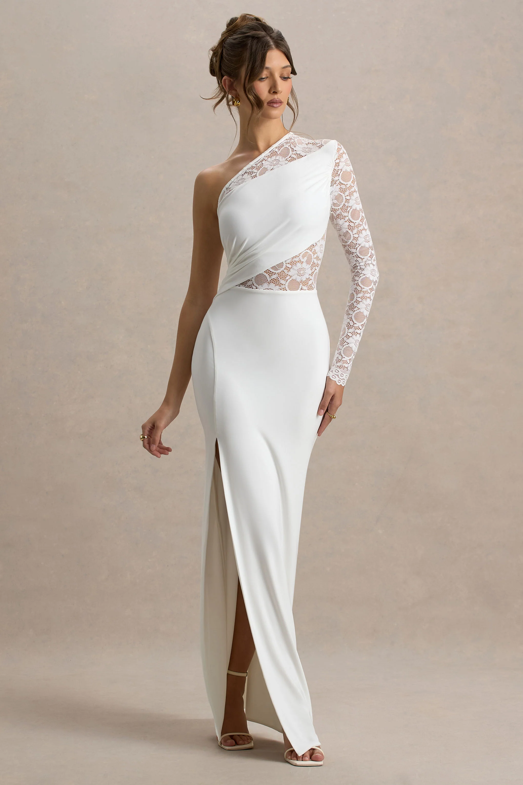 Moonlight | White Asymmetric Maxi Dress With Lace Detailing - Image 5