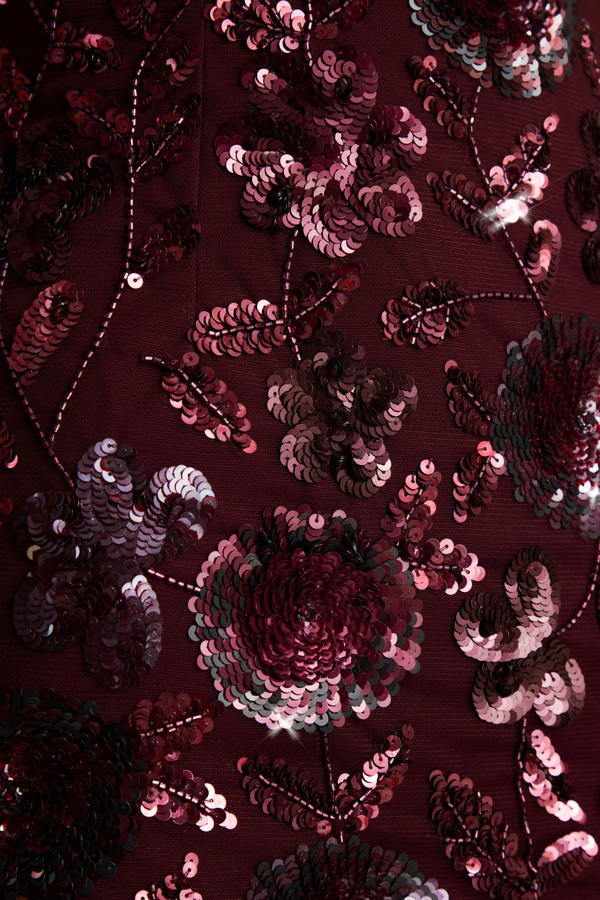 Moonshine | Burgundy Floral Sequin Embellished Square-Neck Mini Dress - Image 7