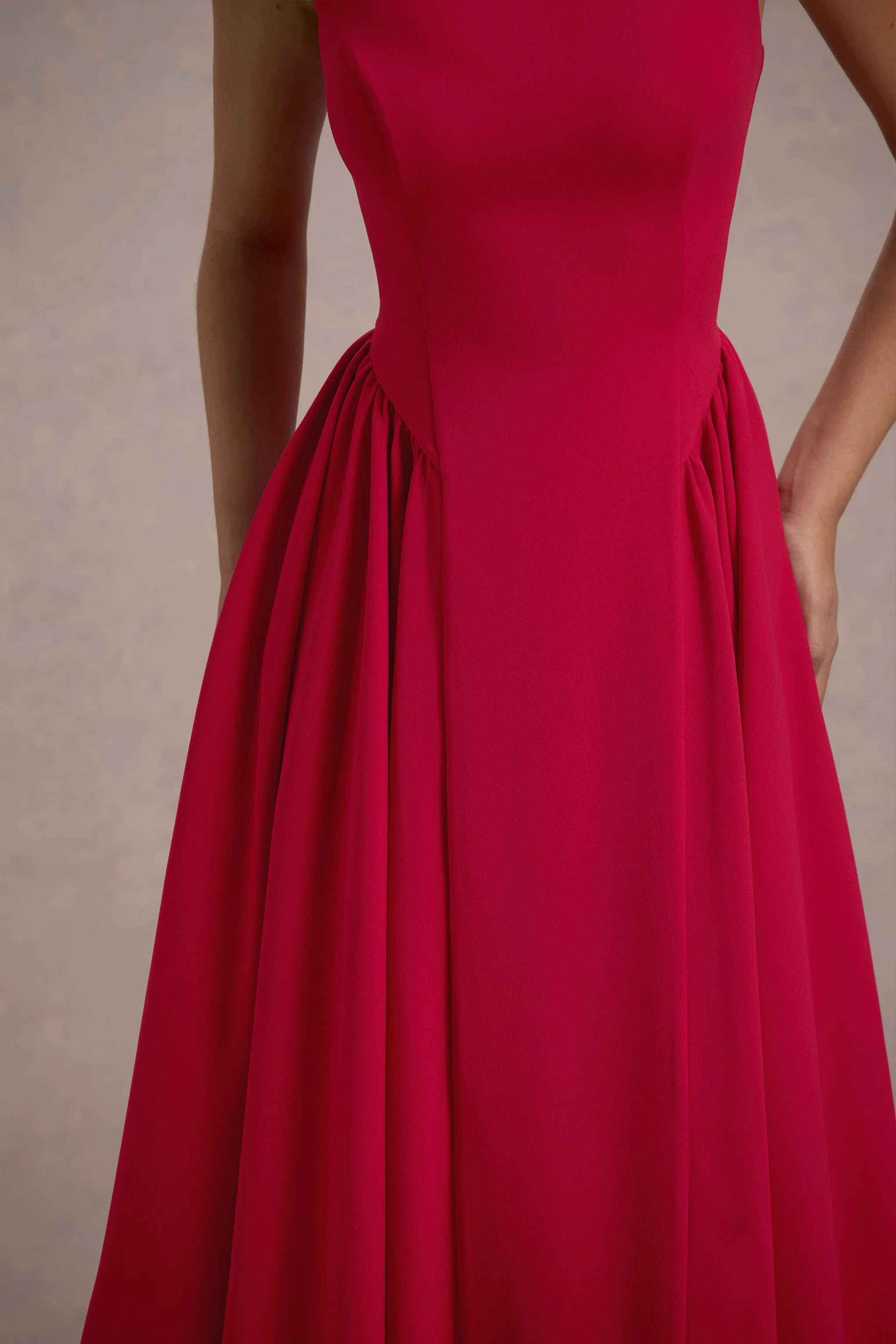 Muriel | Red Boat-Neck Volume-Hem Midi Dress - Image 6