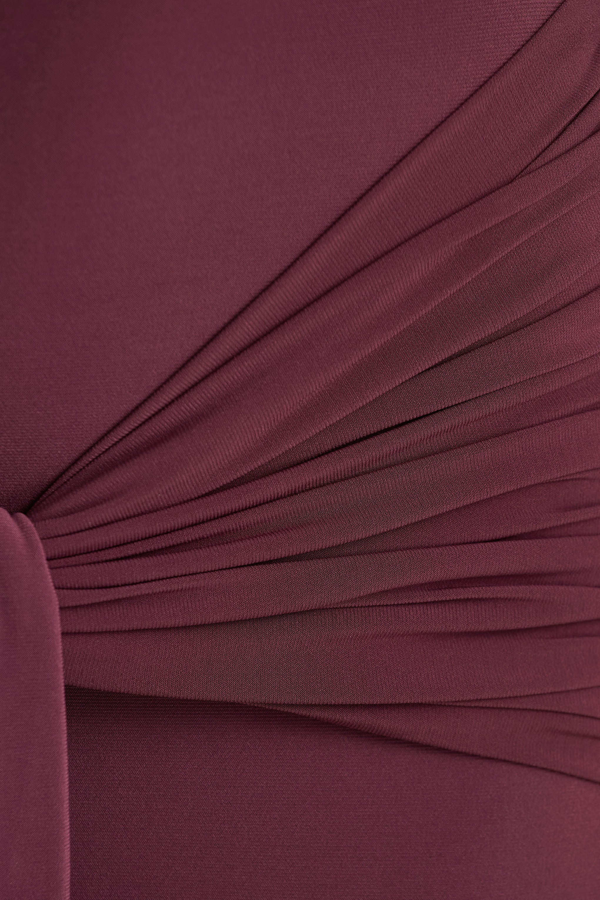 Myra | Burgundy High-Neck Maxi Dress With Sash and Ruched Detailing - Image 6